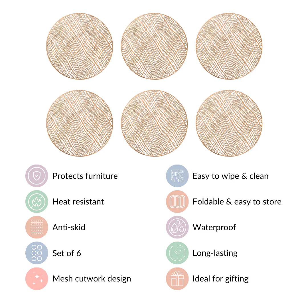 Round Designer Table Mat Gold Set Of 6 - Image 4