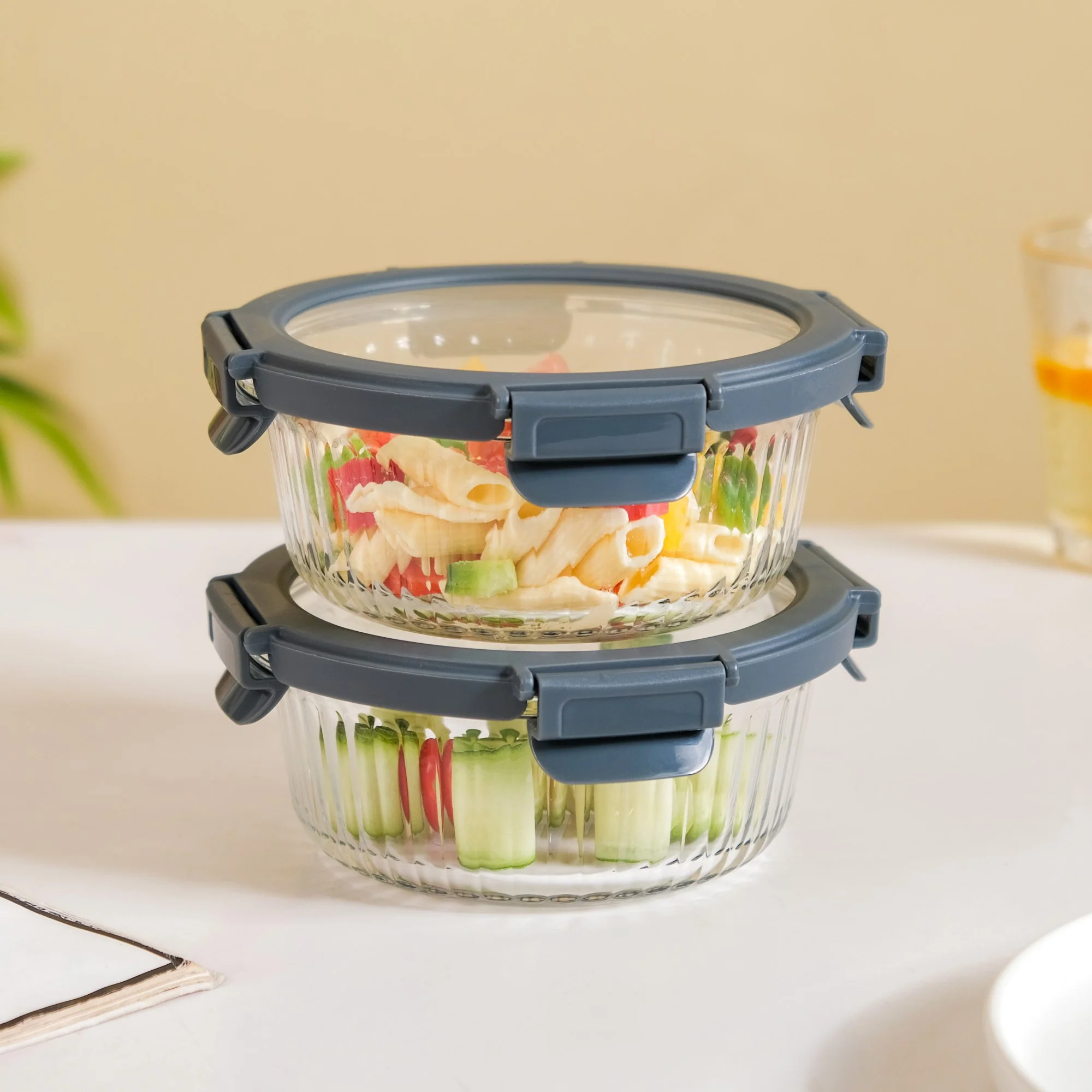 Round Glass Storage Container Box Set Of 2 Fluted 620ml - Image 4