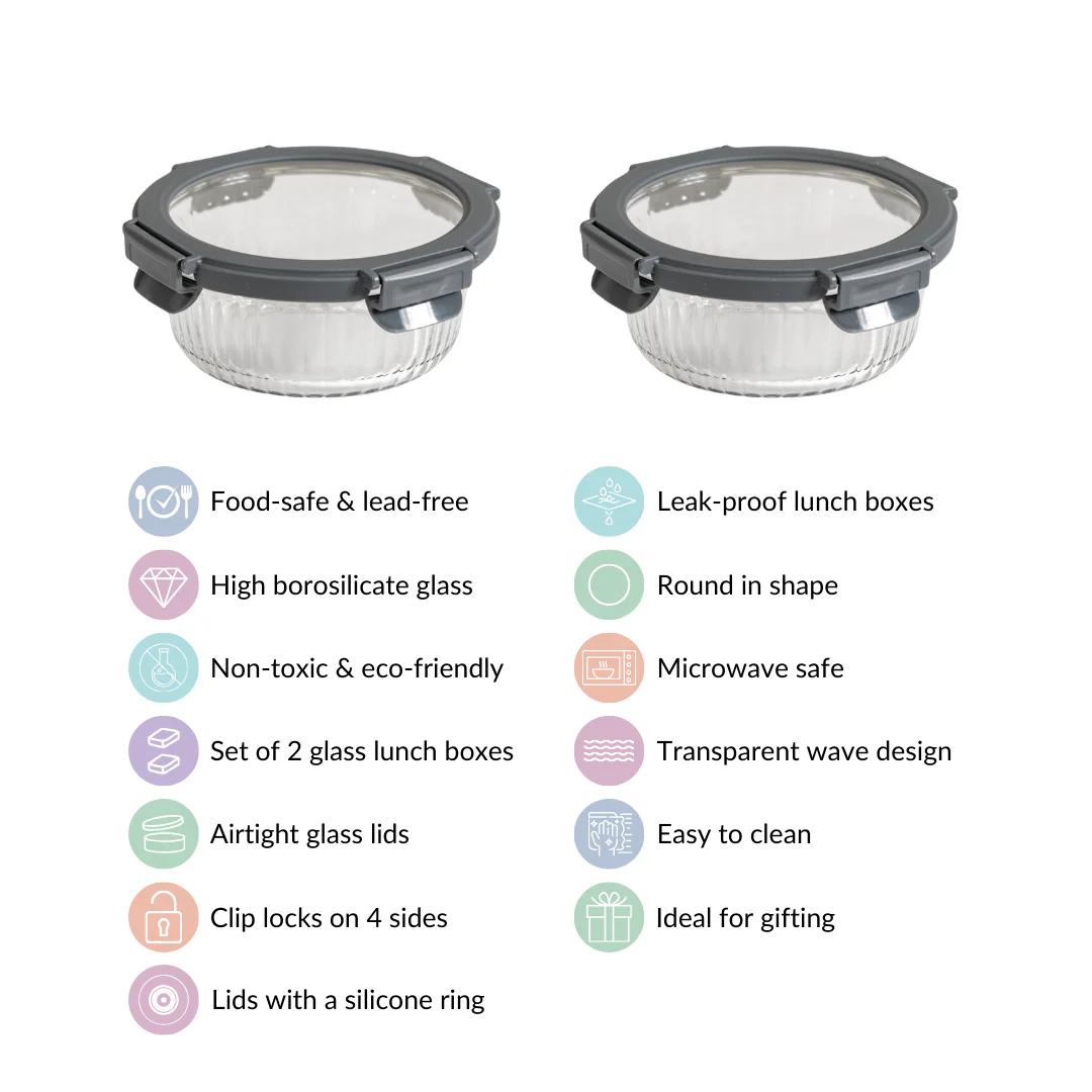 Round Glass Storage Container Box Set Of 2 Fluted 620ml - Image 6