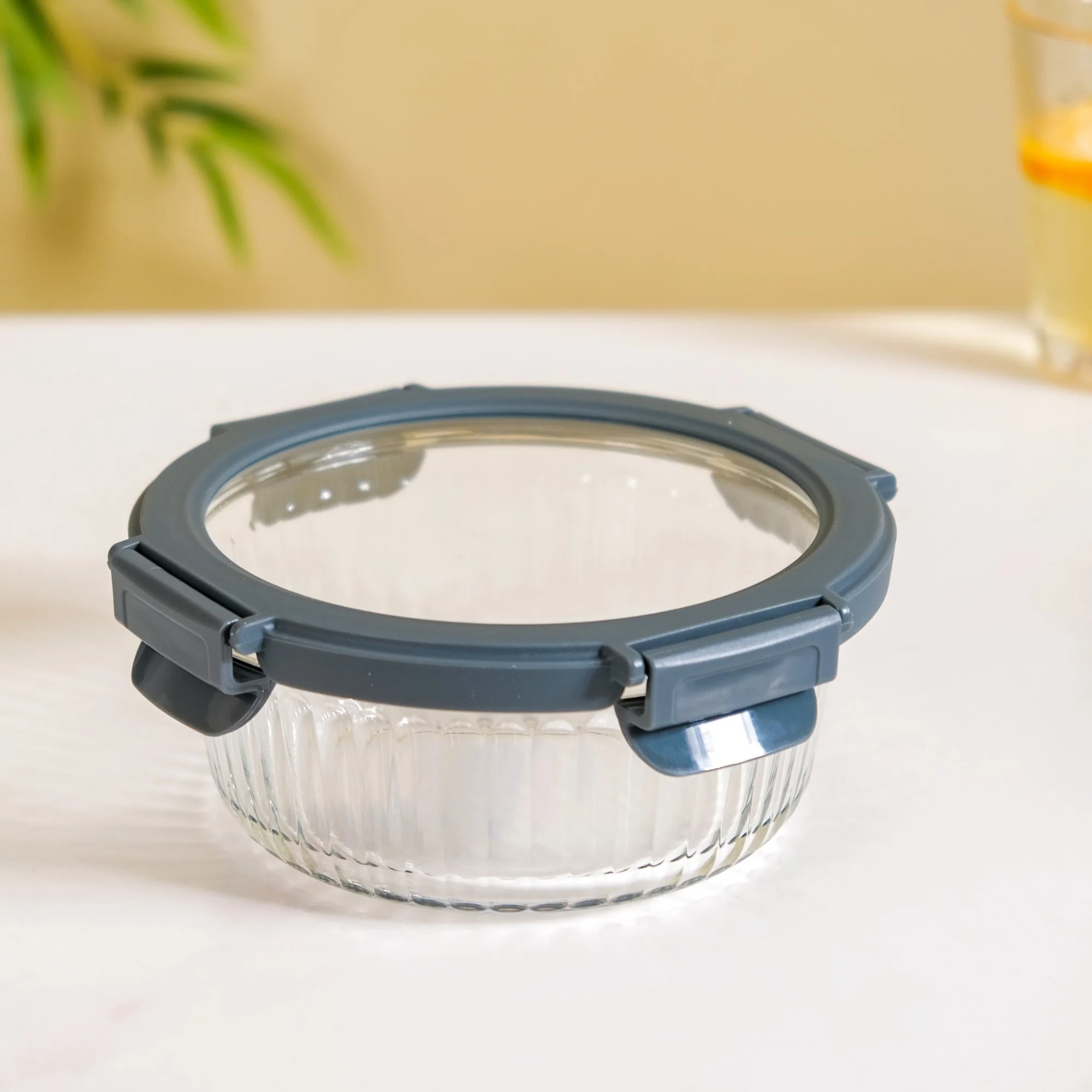 Round Glass Storage Container Box Set Of 2 Fluted 620ml - Image 7