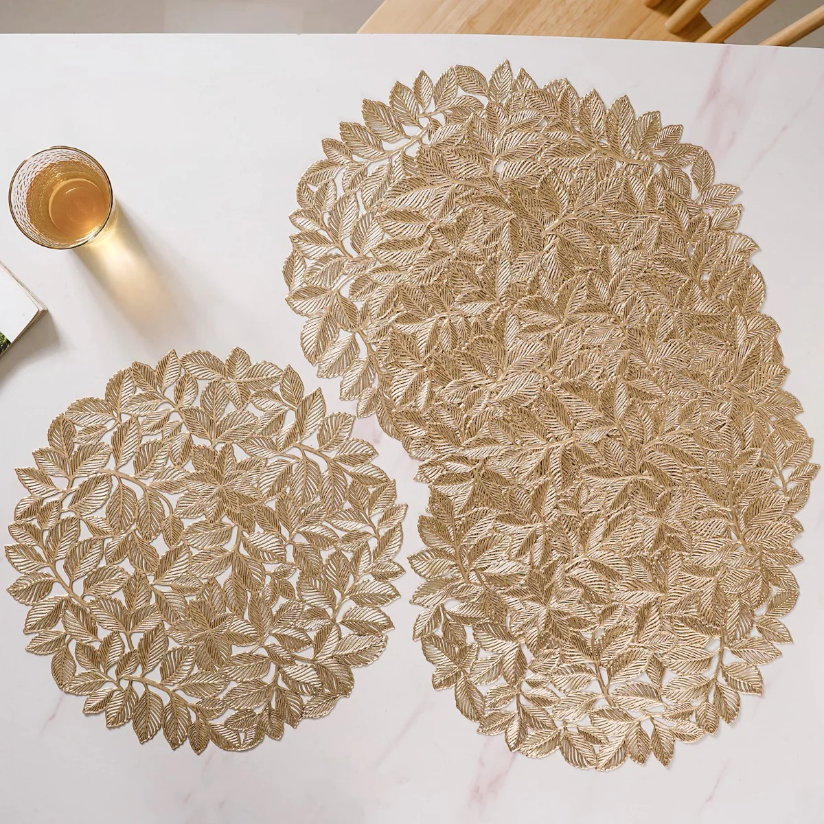 Round Gold Leaf Waterproof Placemat Set Of 6 - Image 3