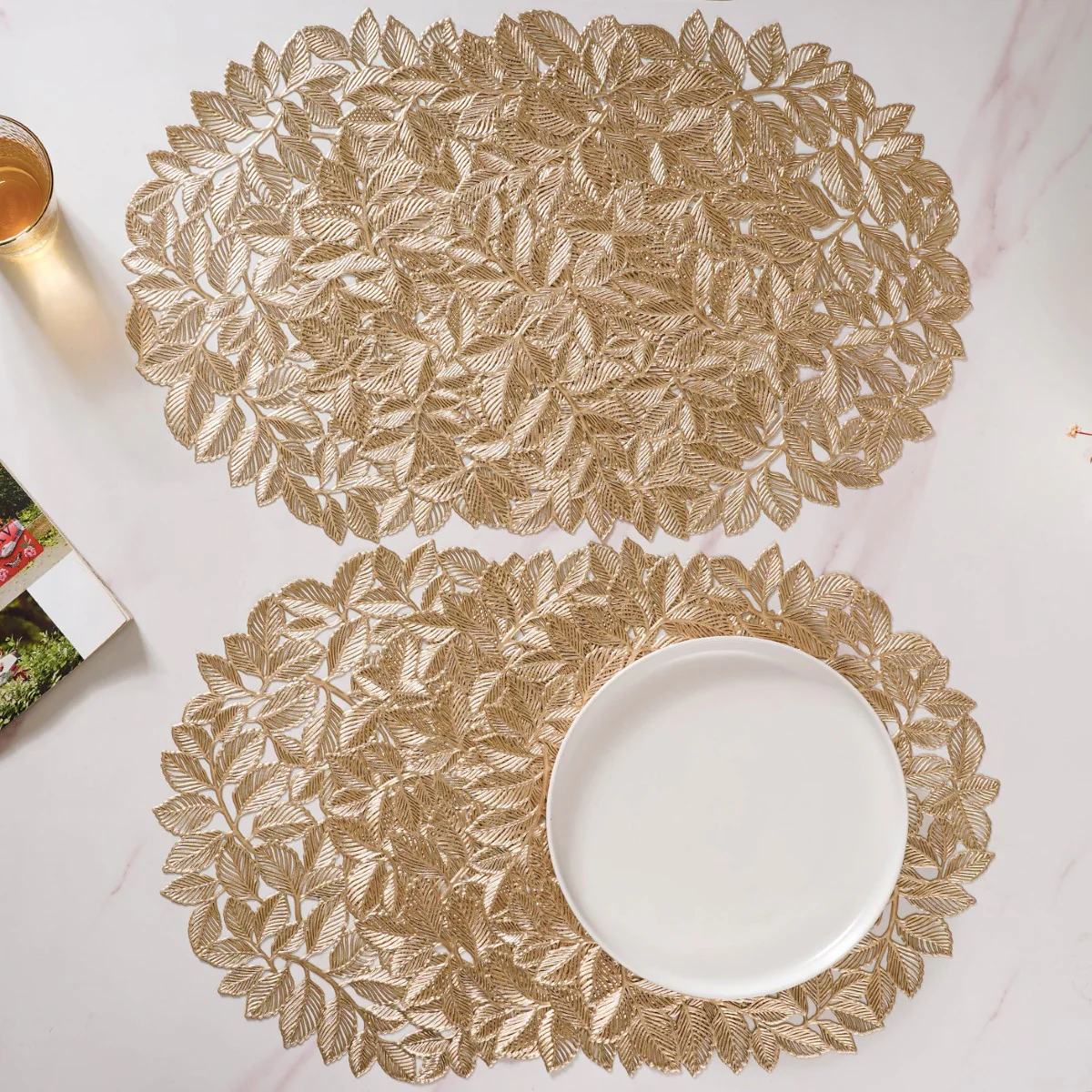 Round Gold Leaf Waterproof Placemat Set Of 6 - Image 4