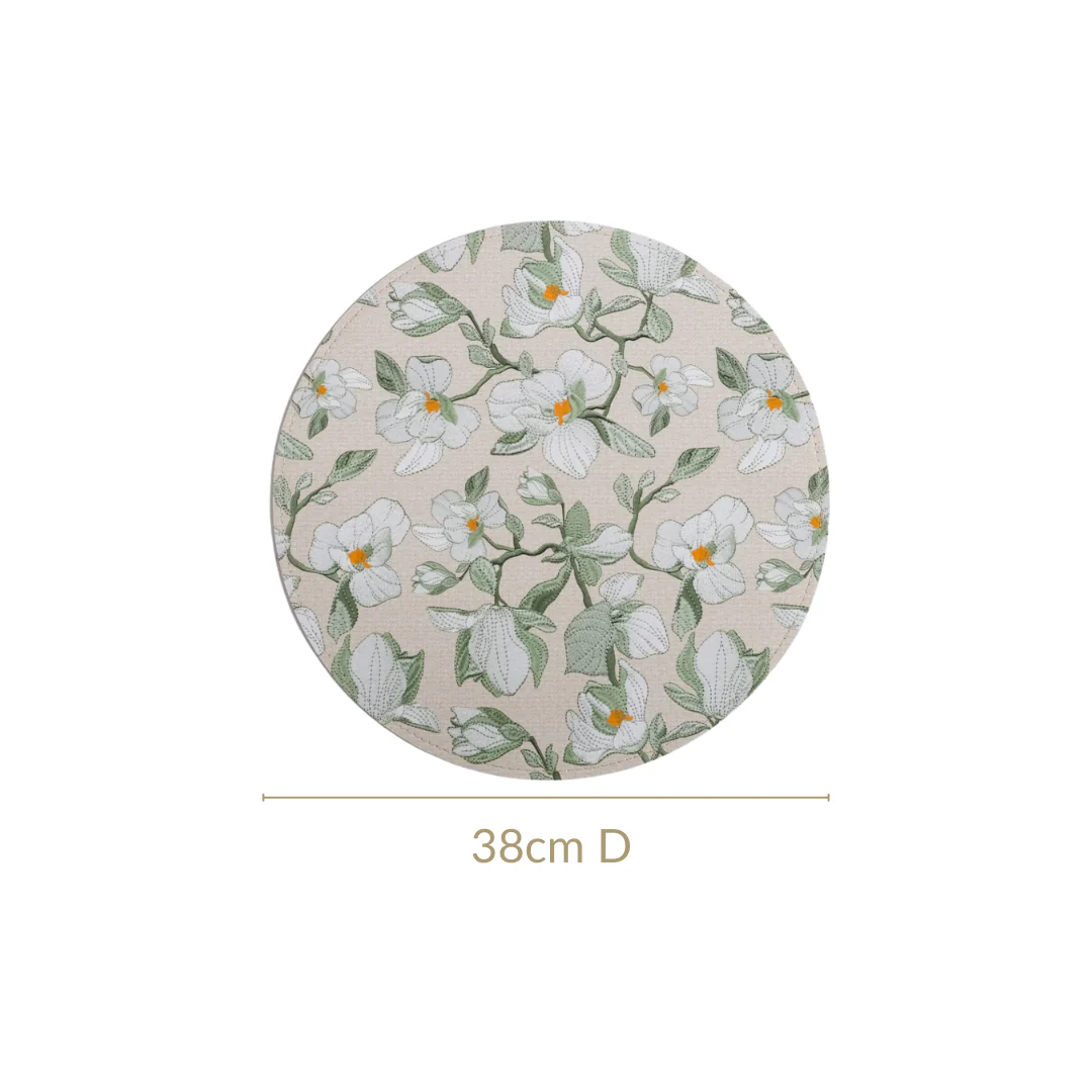 Round Green Poppy Printed Placemats Set Of 6 - Image 4