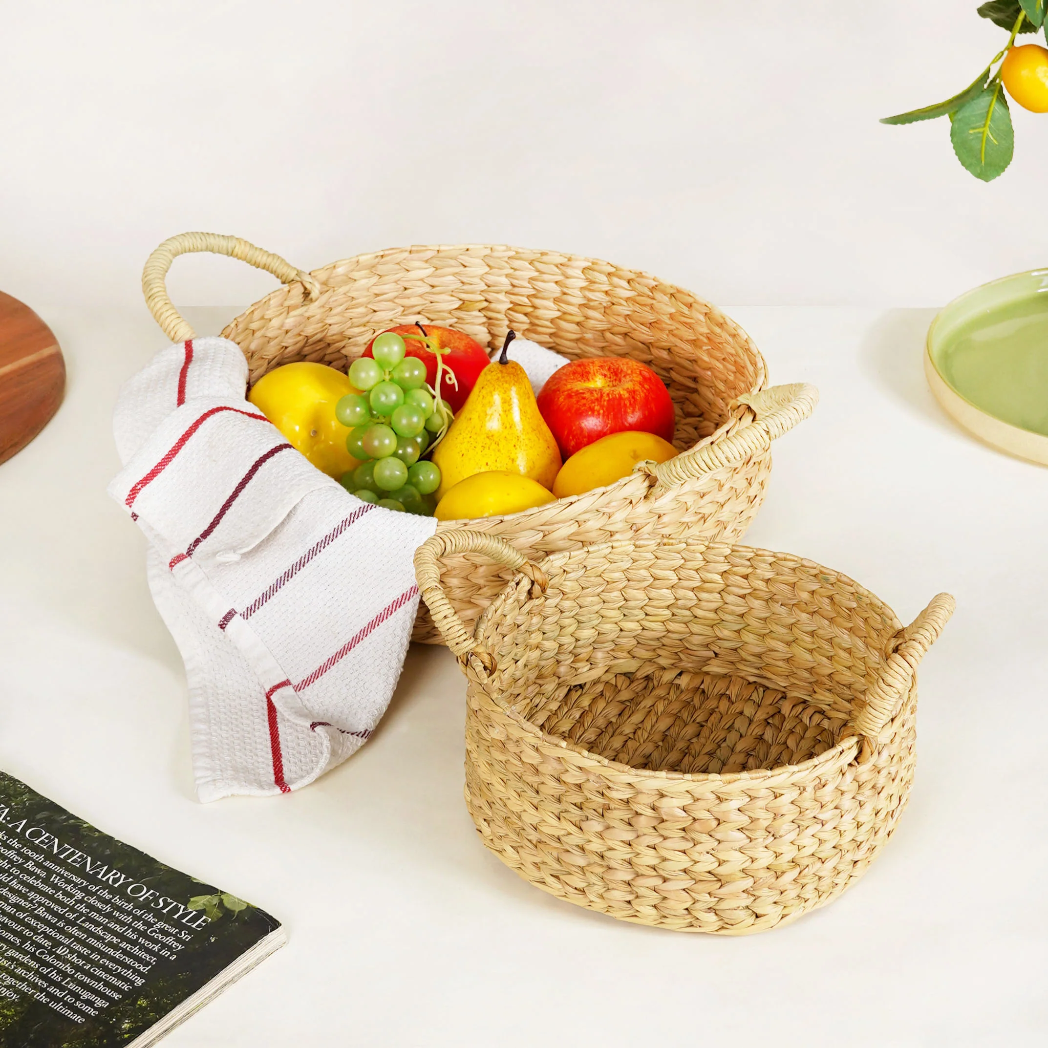 Round Handwoven Organic Kitchen Baskets Set Of 2 - Image 2