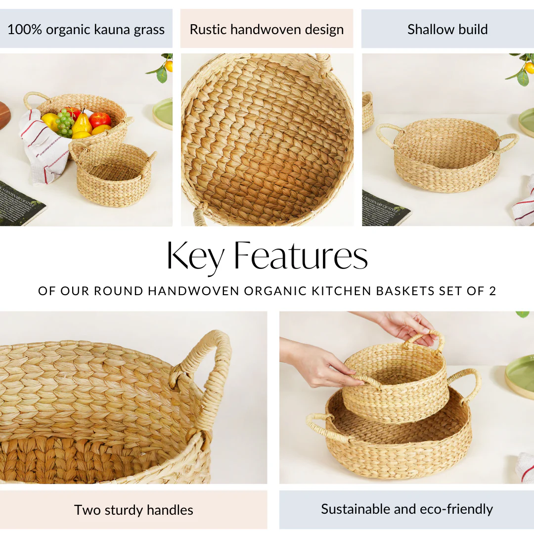 Round Handwoven Organic Kitchen Baskets Set Of 2 - Image 5