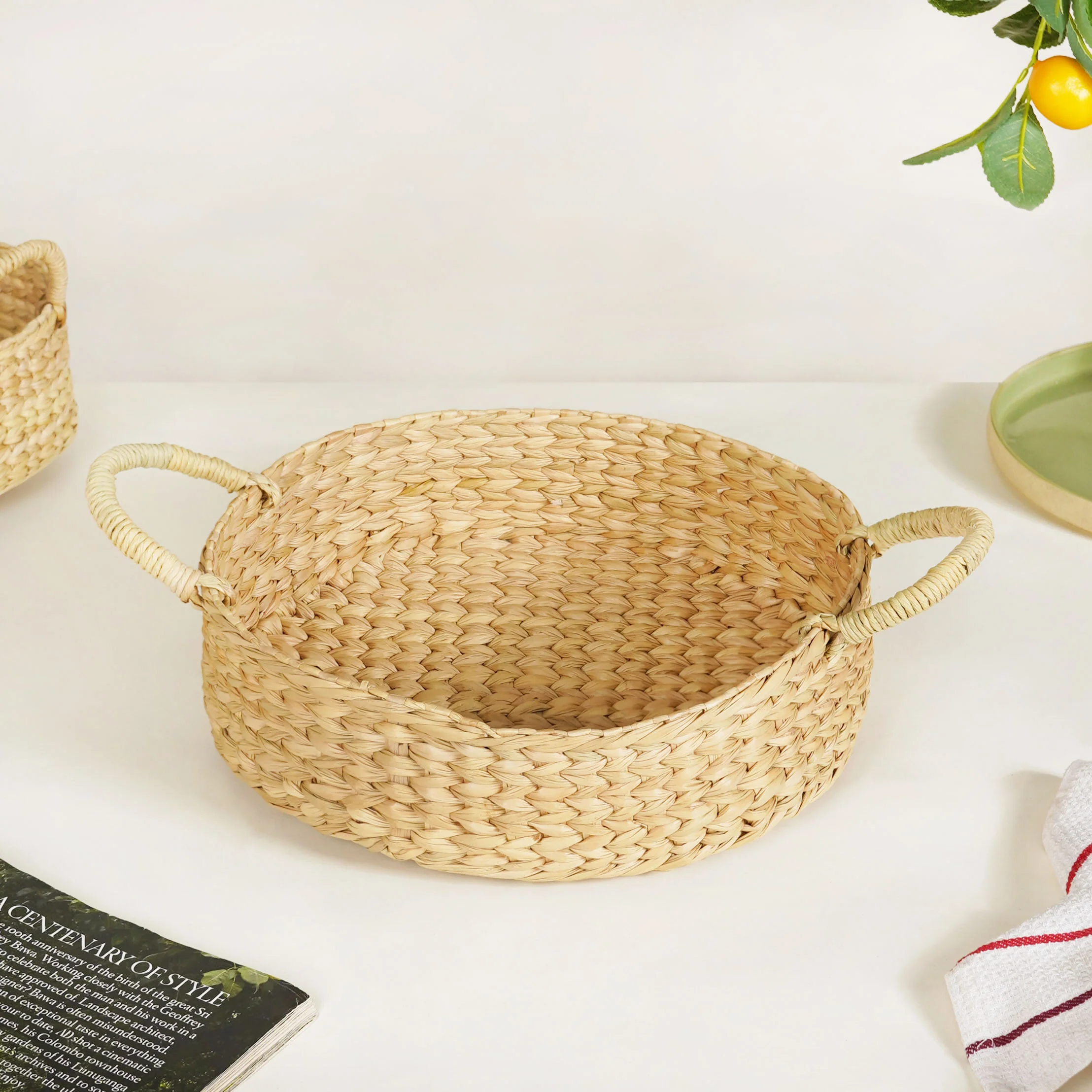 Round Handwoven Organic Kitchen Baskets Set Of 2 - Image 6