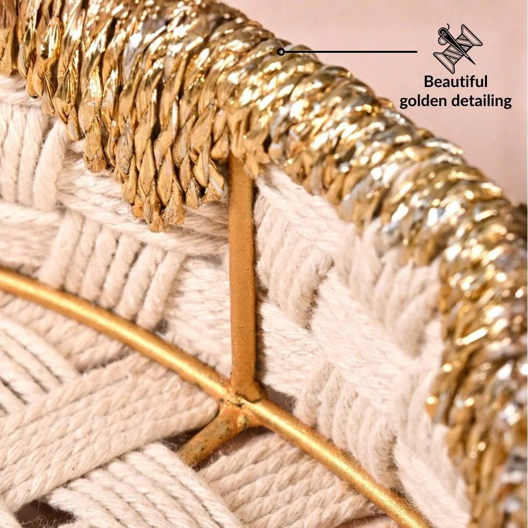 Round Handwoven Tray Basket Gold White - Image 7