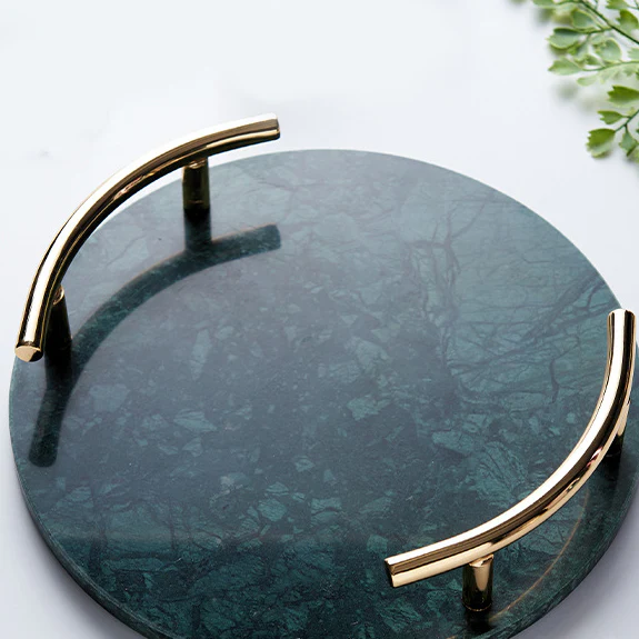 Round Marble Tray With Ring Handle - Image 2