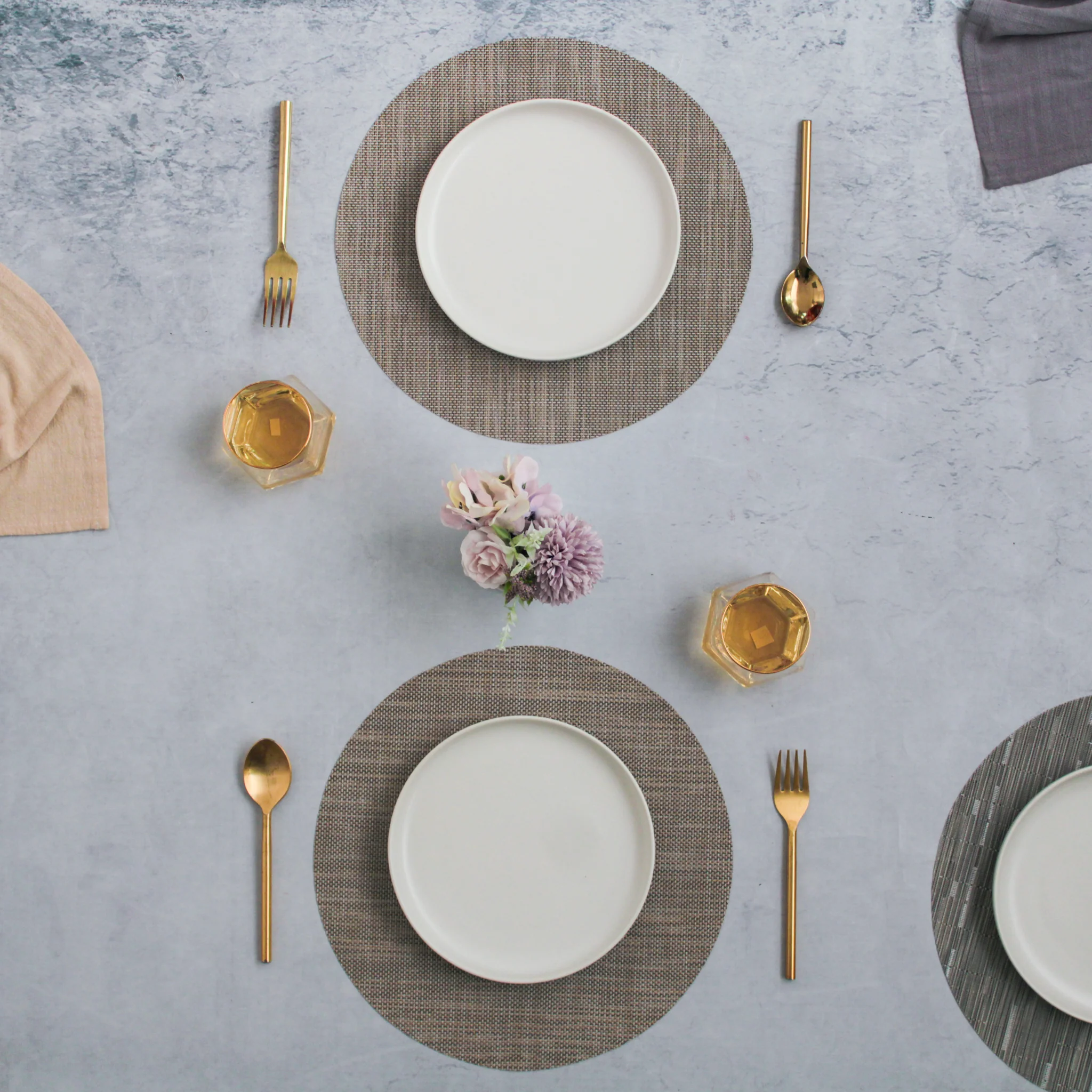 Round Placemat Brown Grey Set of 4 - Image 2