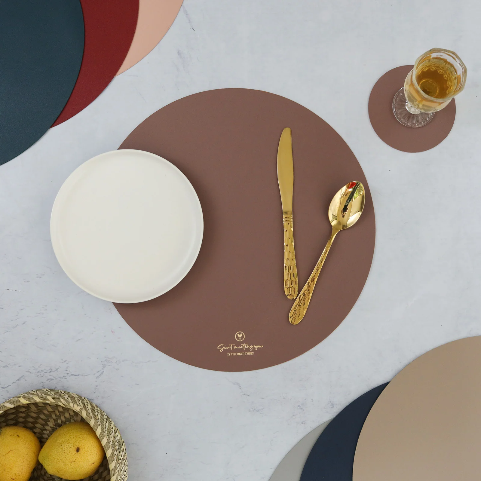 Round Placemat Brown Set of 2 - Image 2