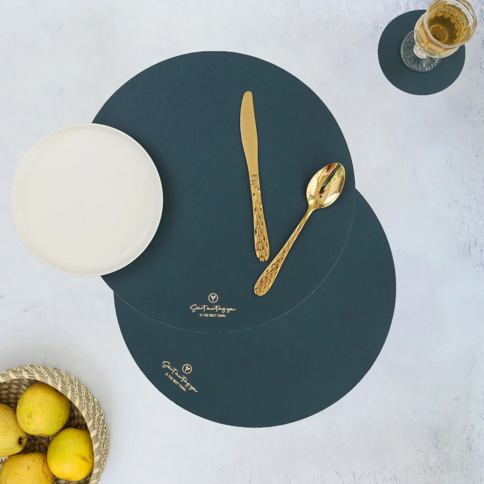 Round Placemat Dark Green Set of 2
