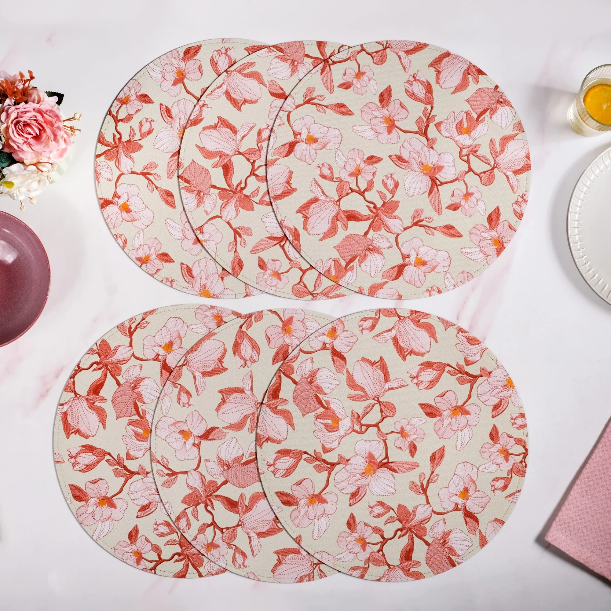 Round Red Poppy Printed Placemats Set Of 6 - Image 6