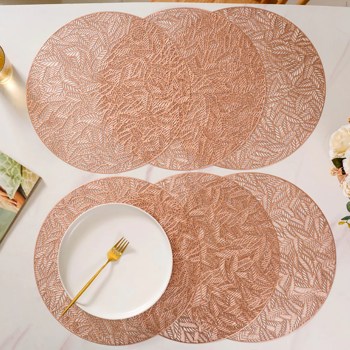 Round Rose Gold Cutwork Table Mat Set Of 6 - Image 2