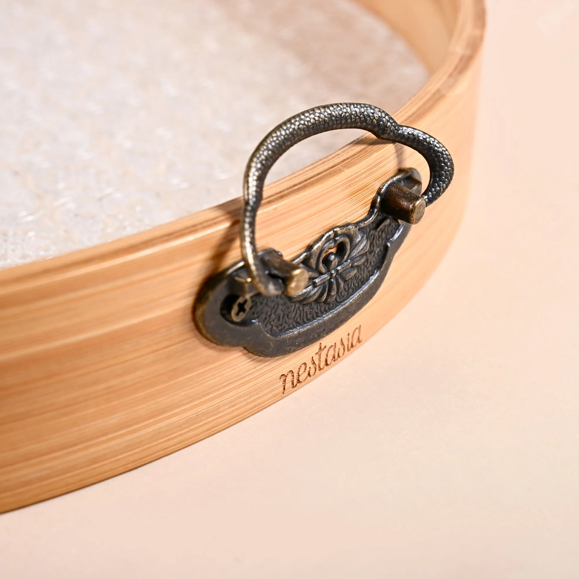 Round Tray With Embossed Acrylic Base And Bamboo Rim - Image 8