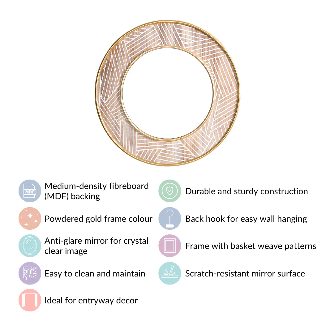 Round Wall Mirror With Metal And Wooden Detailing 19 Inch - Image 4