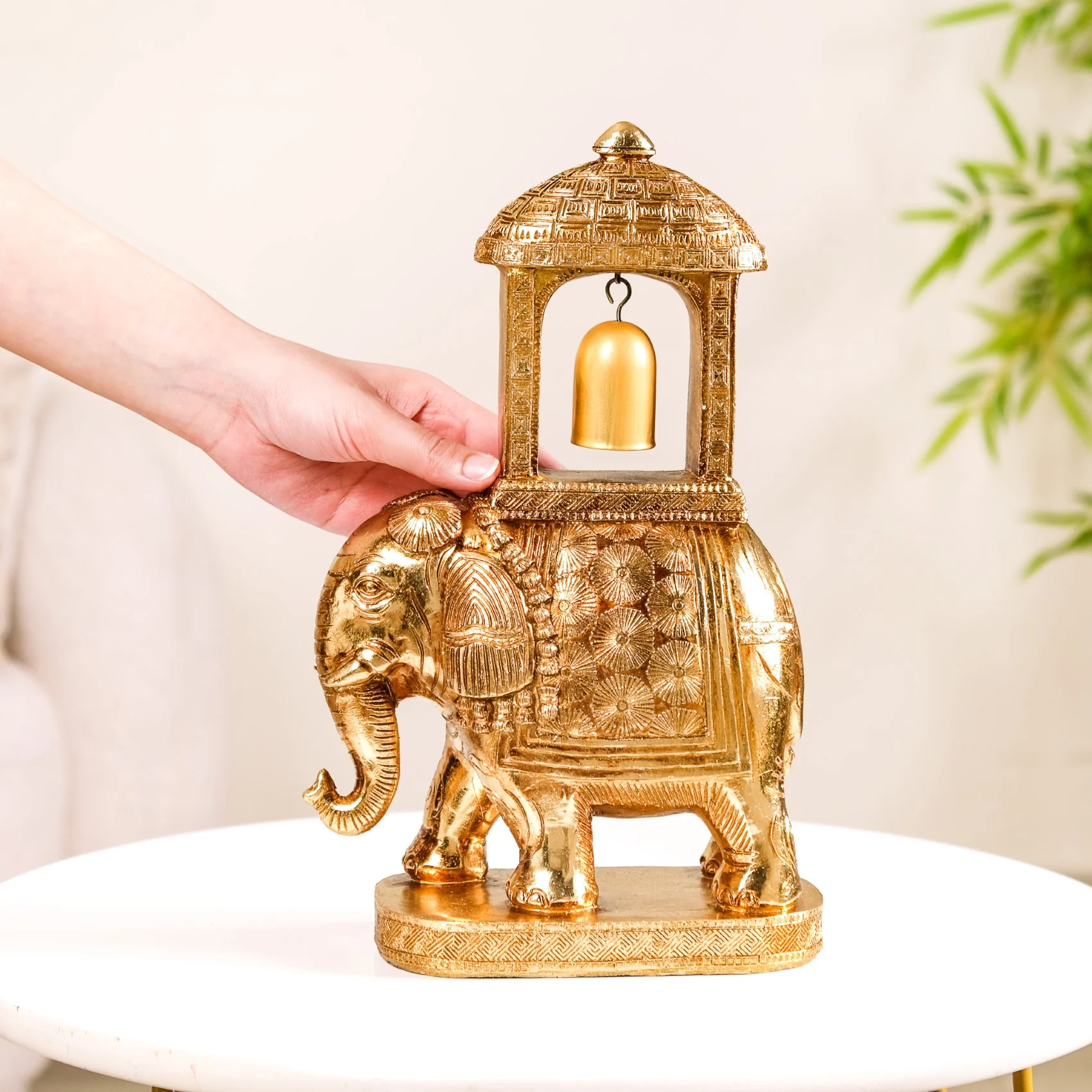 Royal Wedding Elephant With Bell Showpiece Gold - Image 2