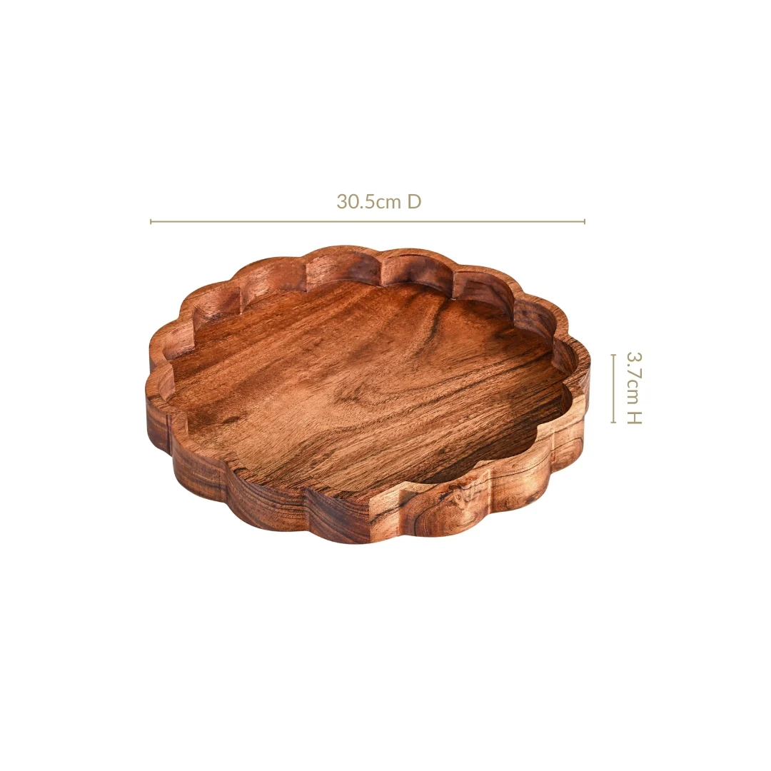 Rustic Scalloped Acacia Serving Platter 30cm - Image 4