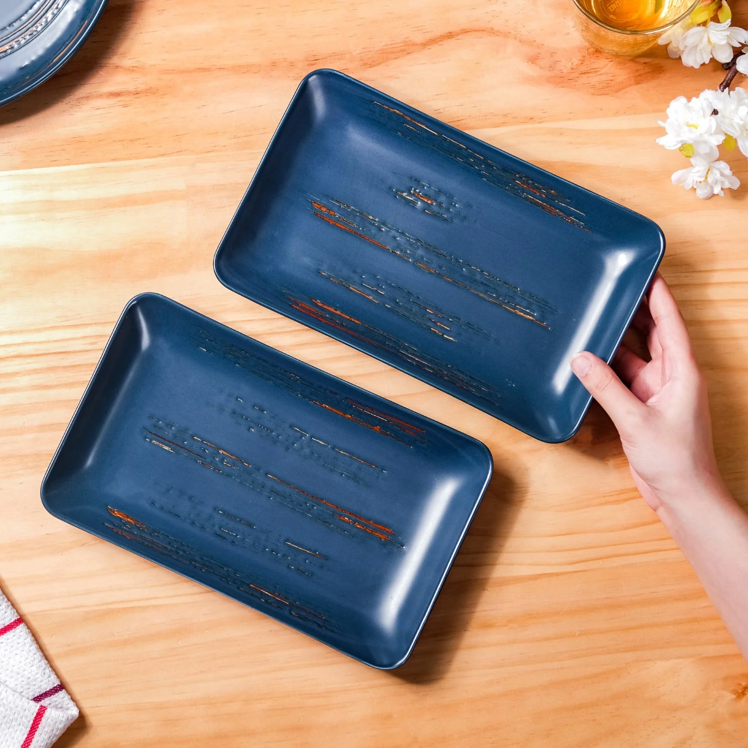Rustic Stoneware Large Platter Navy Blue Set Of 2 10 Inch - Image 2