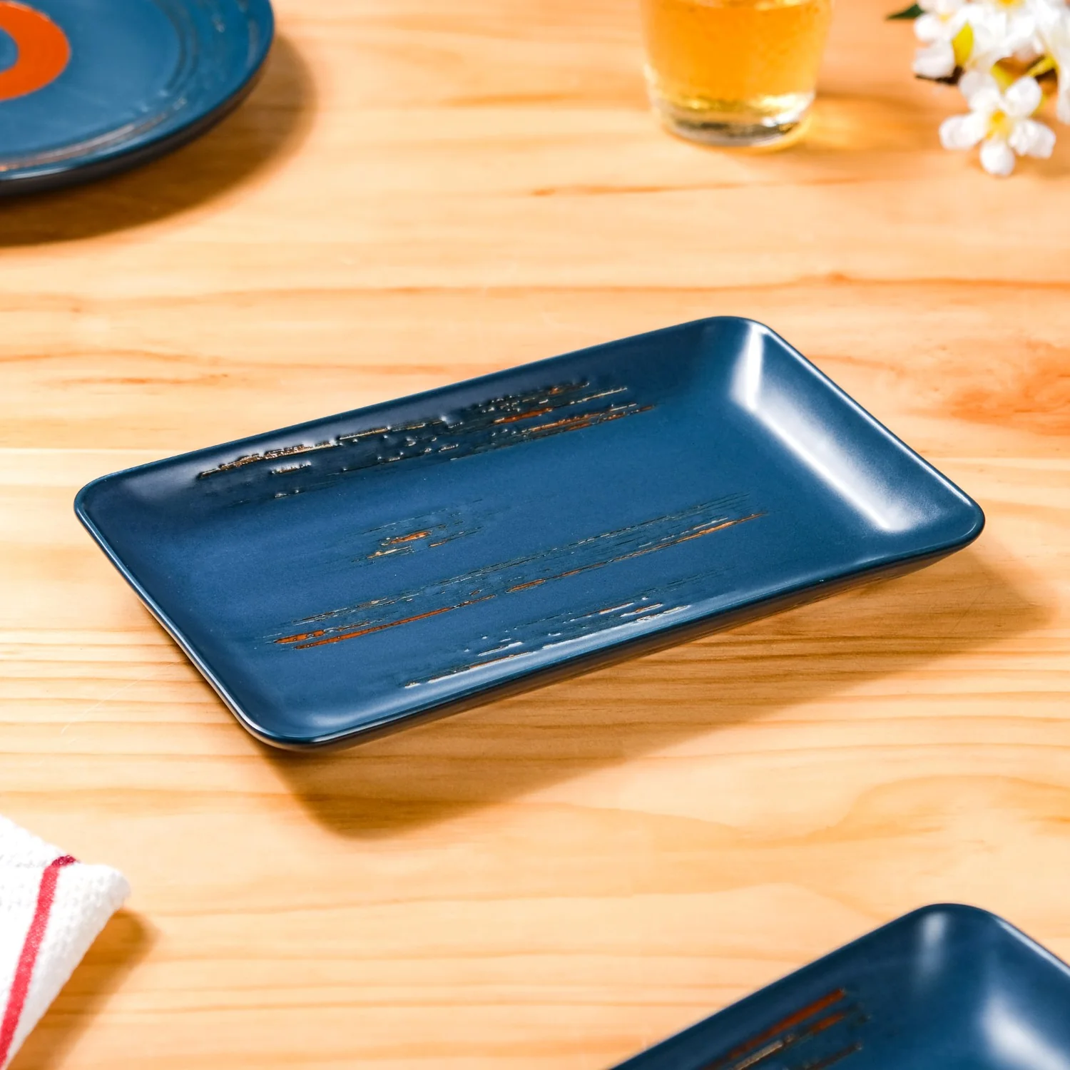 Rustic Stoneware Large Platter Navy Blue Set Of 2 10 Inch - Image 3