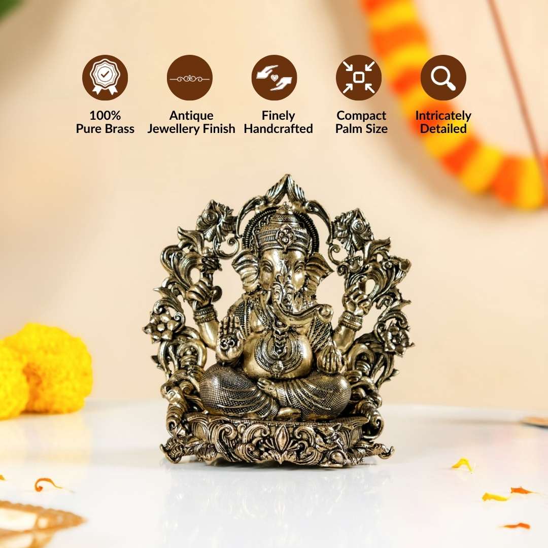 Sacred Chaturbhuj Ganesha Pure Brass Idol With Gift Box 10cm - Image 2