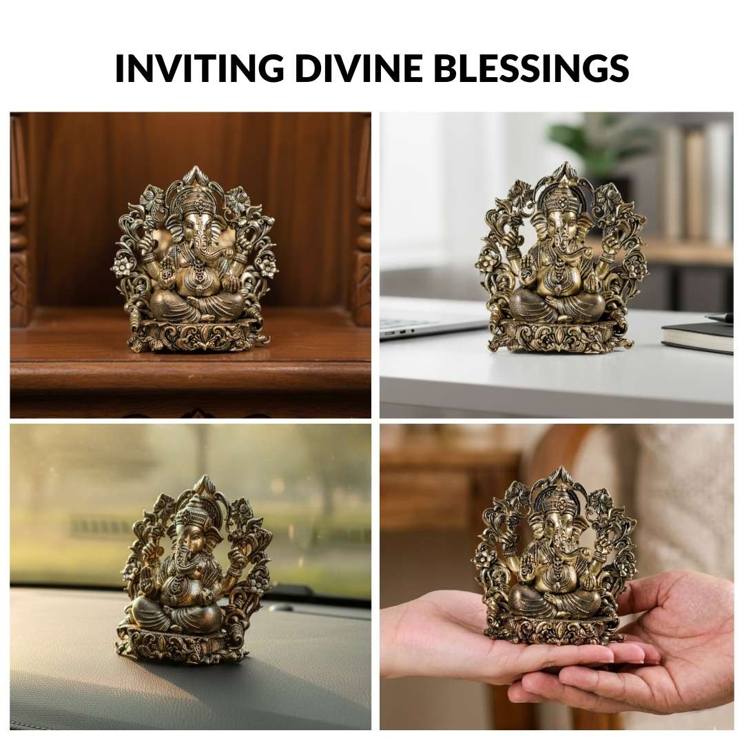 Sacred Chaturbhuj Ganesha Pure Brass Idol With Gift Box 10cm - Image 7