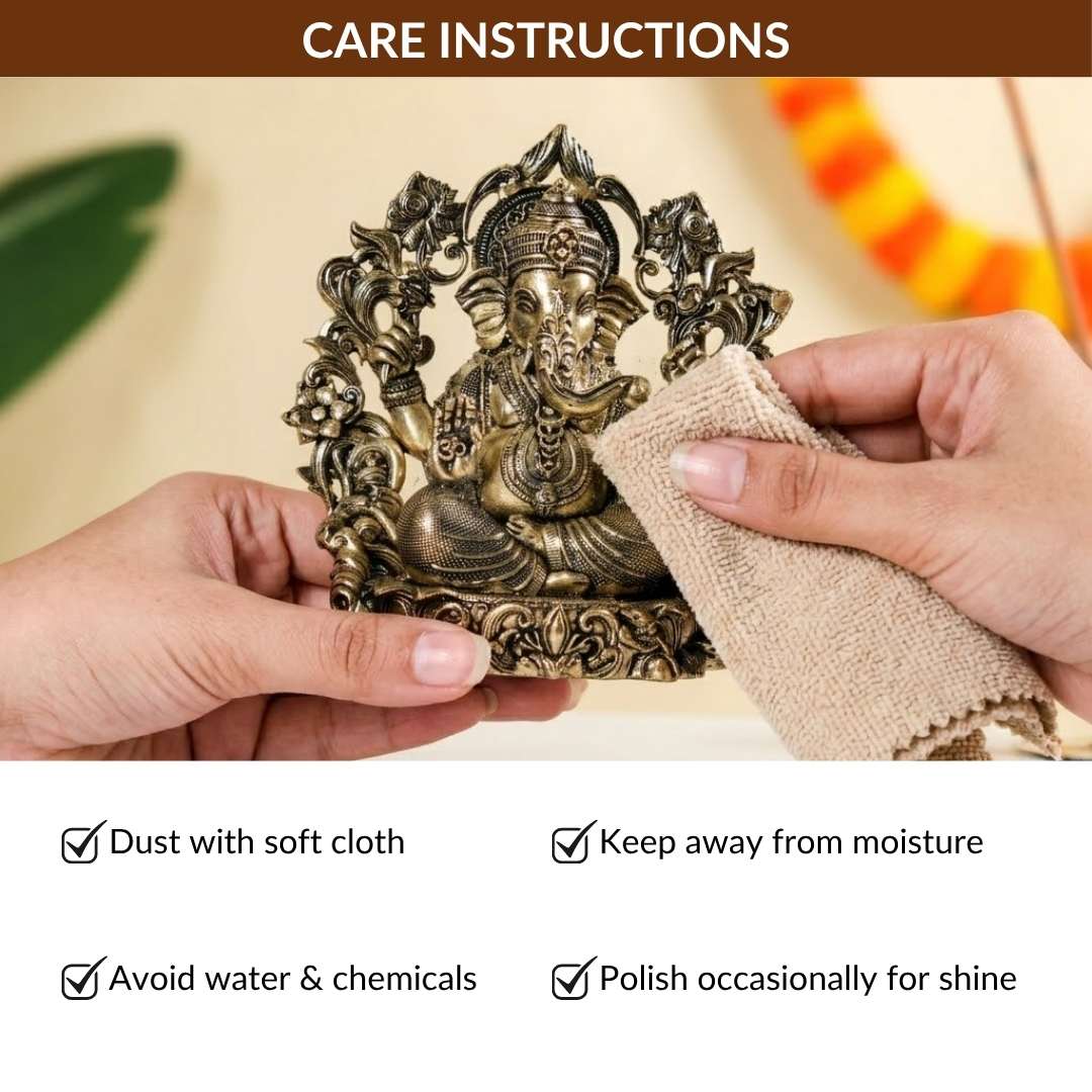 Sacred Chaturbhuj Ganesha Pure Brass Idol With Gift Box 10cm - Image 8