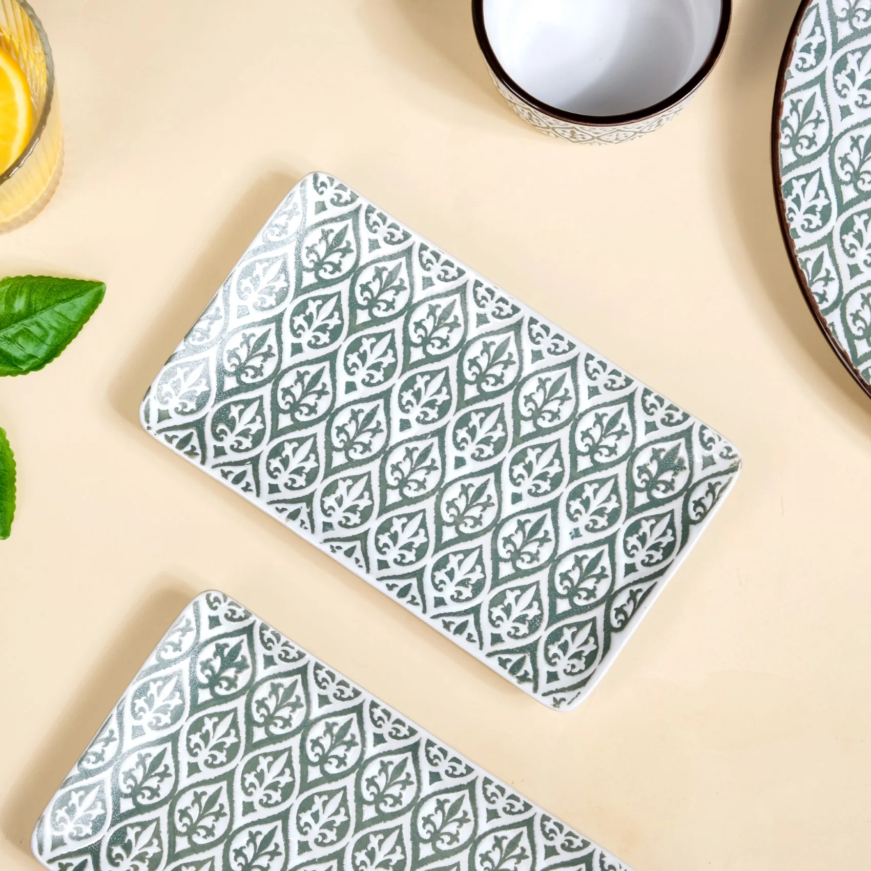 Sage Green Baroque Ceramic Serving Platter Set Of 4 7 Inch - Image 6