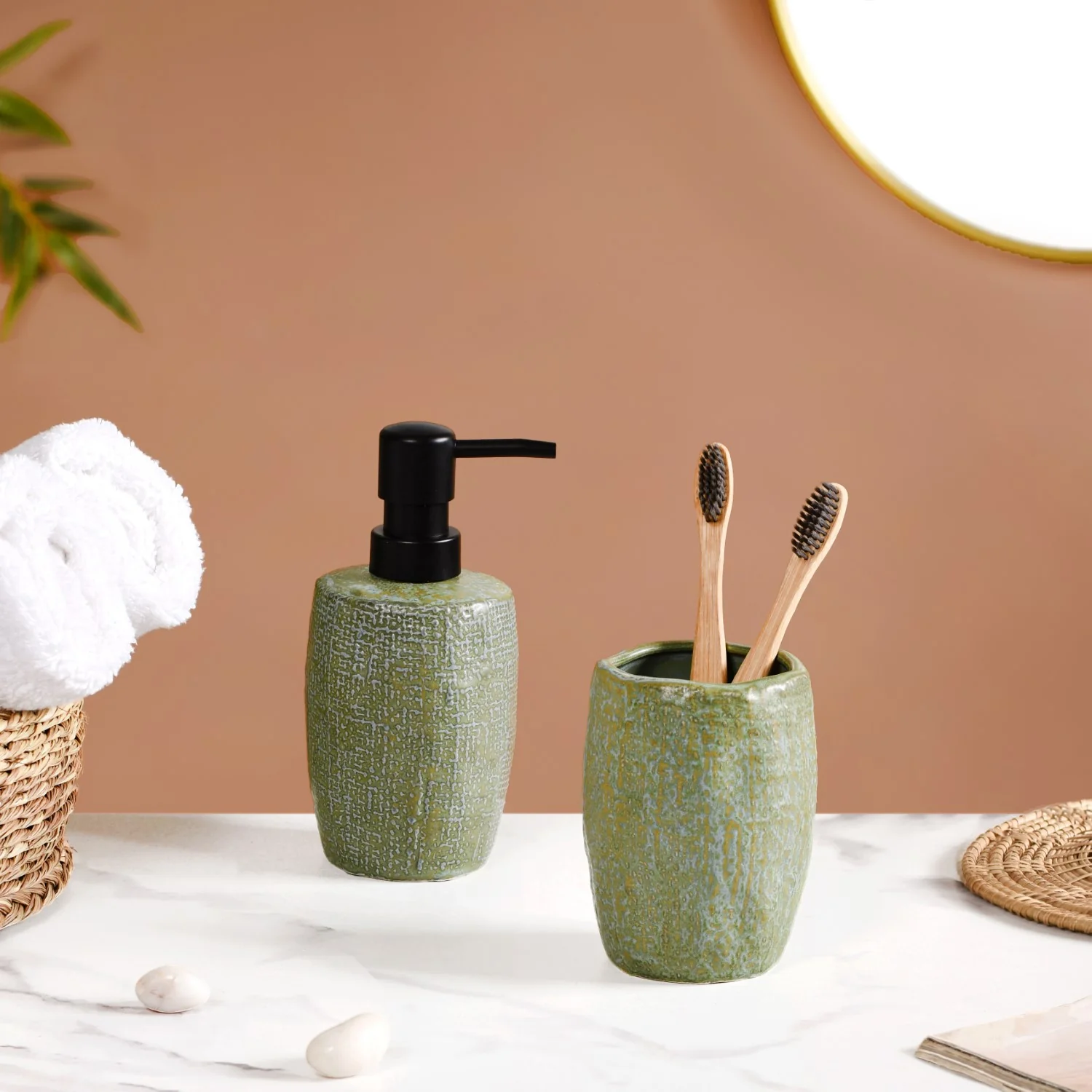 Sage Green Bathroom Set Of 2 With Organic Texture - Image 11