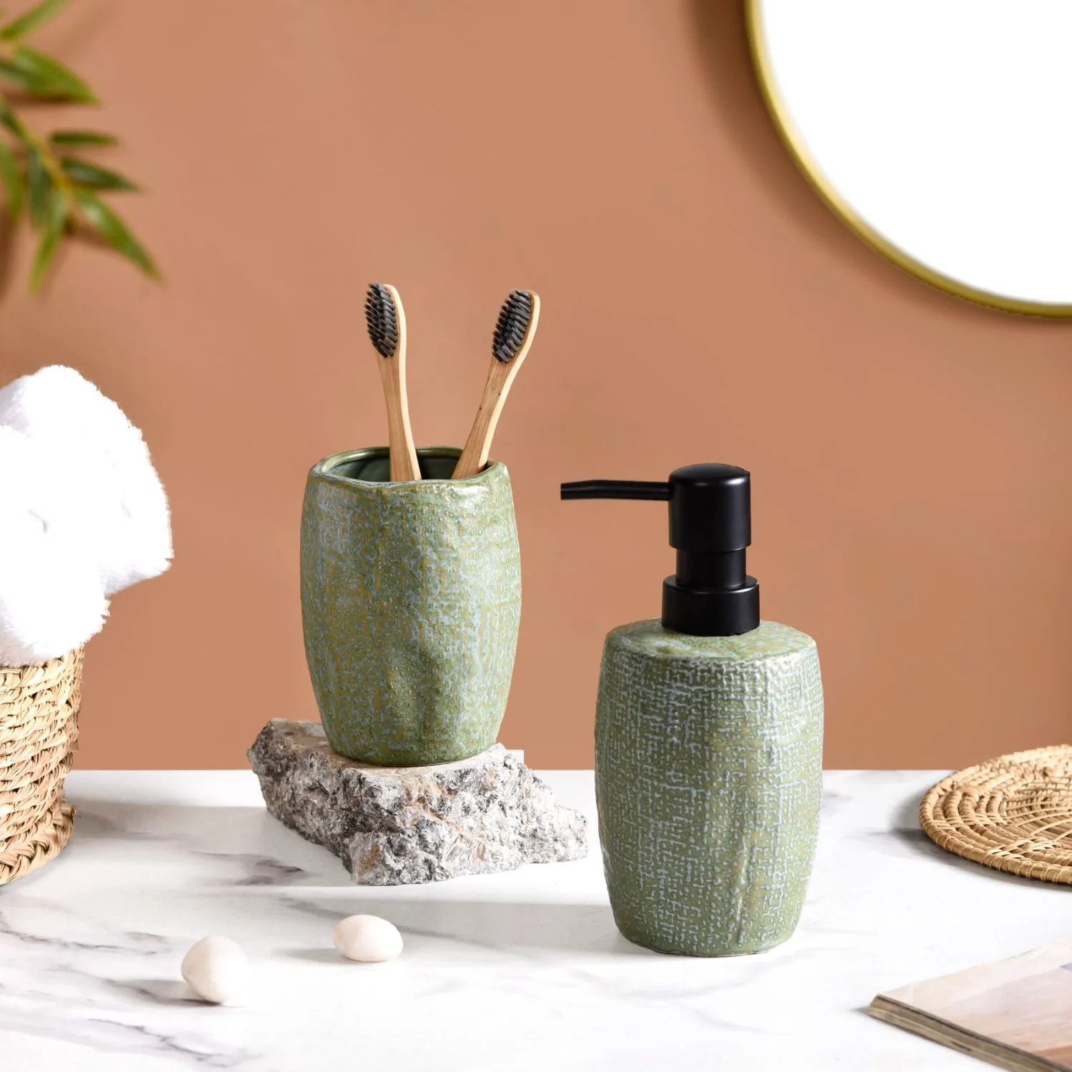 Sage Green Bathroom Set Of 2 With Organic Texture - Image 5