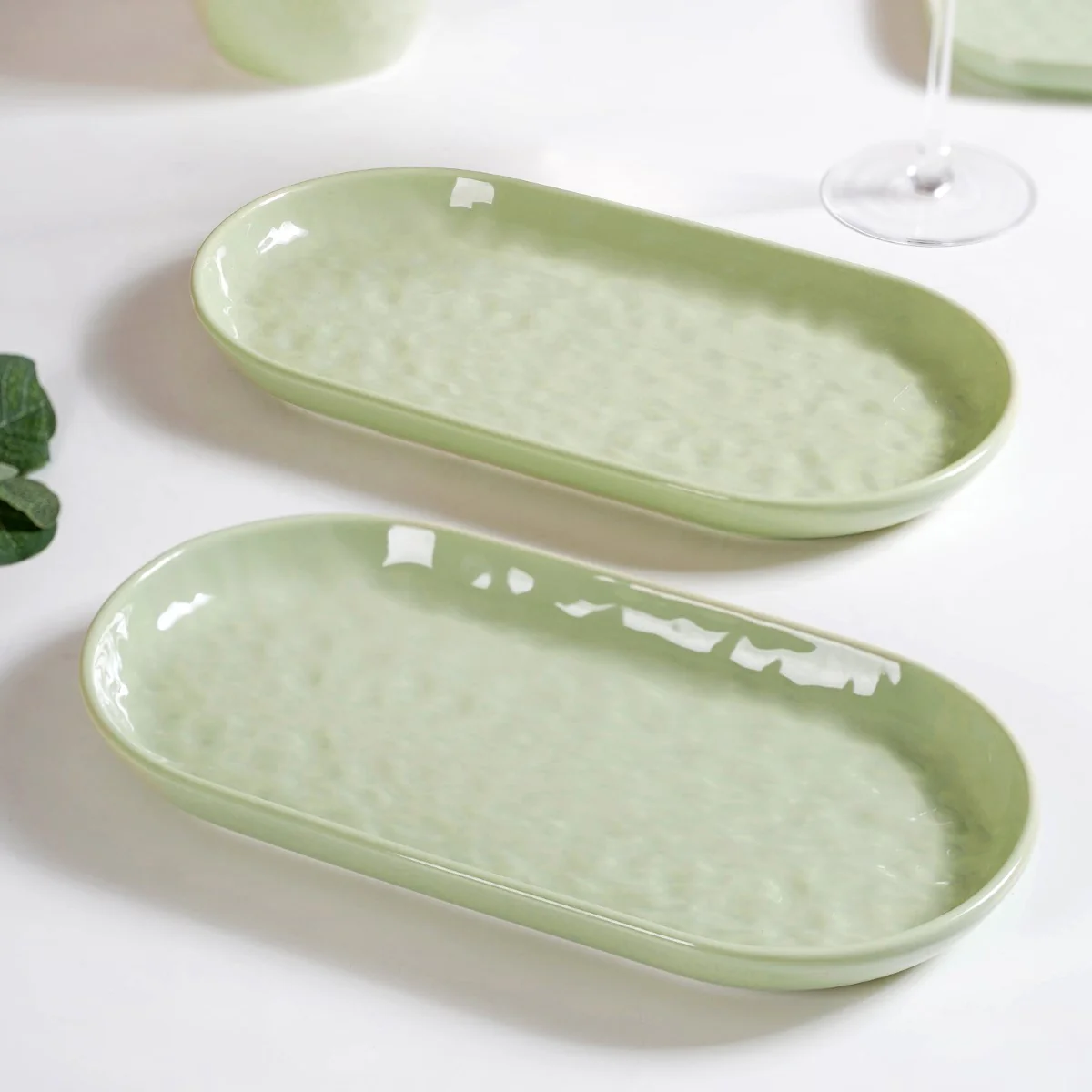 Sage Green Ceramic Serving Platter Set Of 2 12 Inch