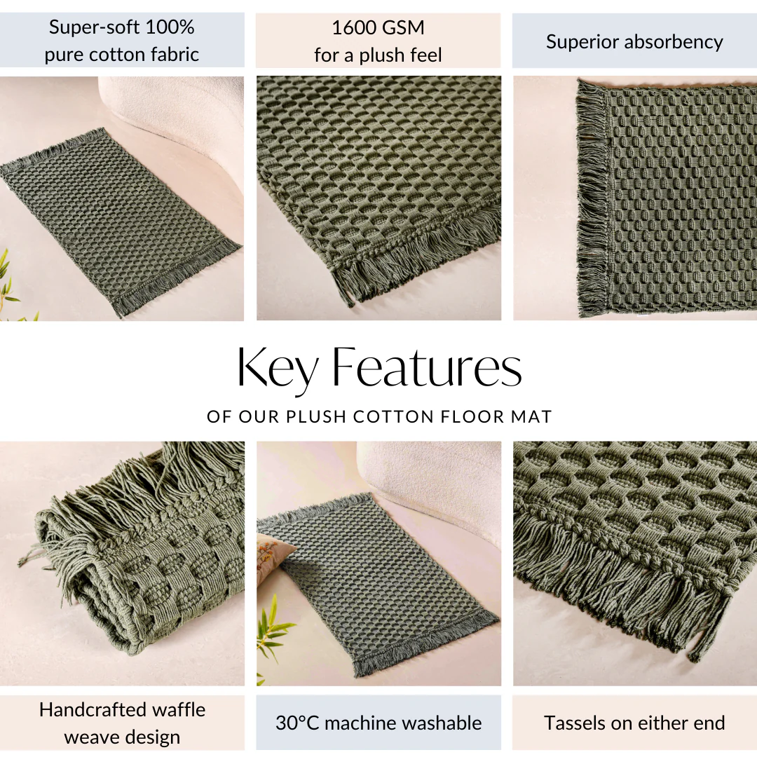 Sage Green Handcrafted Waffle Weave Cotton Floor Mat 37x20 Inch - Image 5