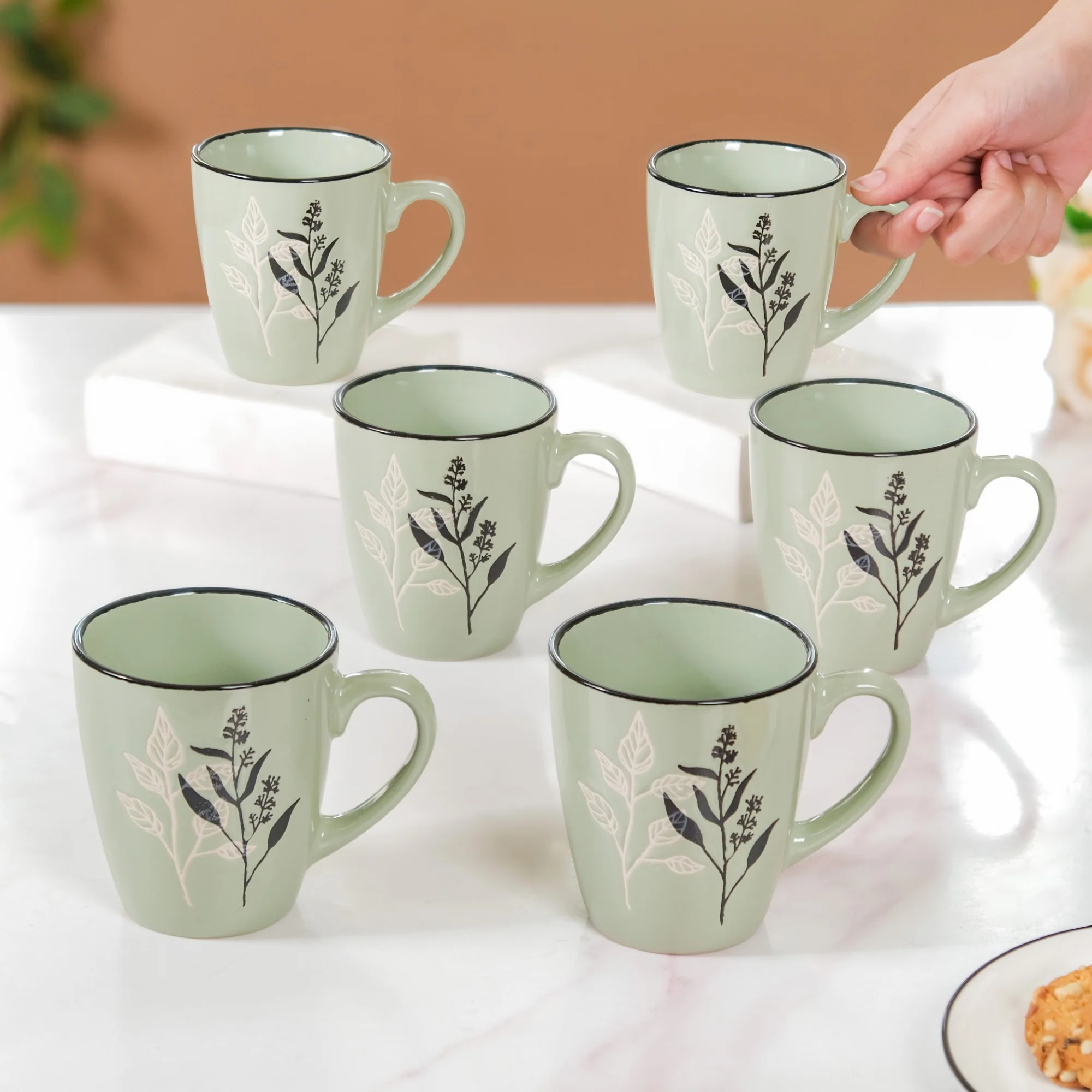Sage Green Hygge Coffee Mug Set of 6 250ml - Image 2