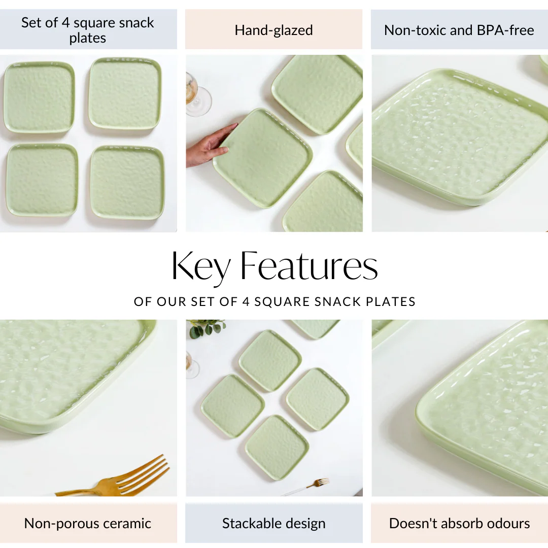 Sage Green Stoneware Square Snack Plate Set Of 4 8 Inch - Image 4