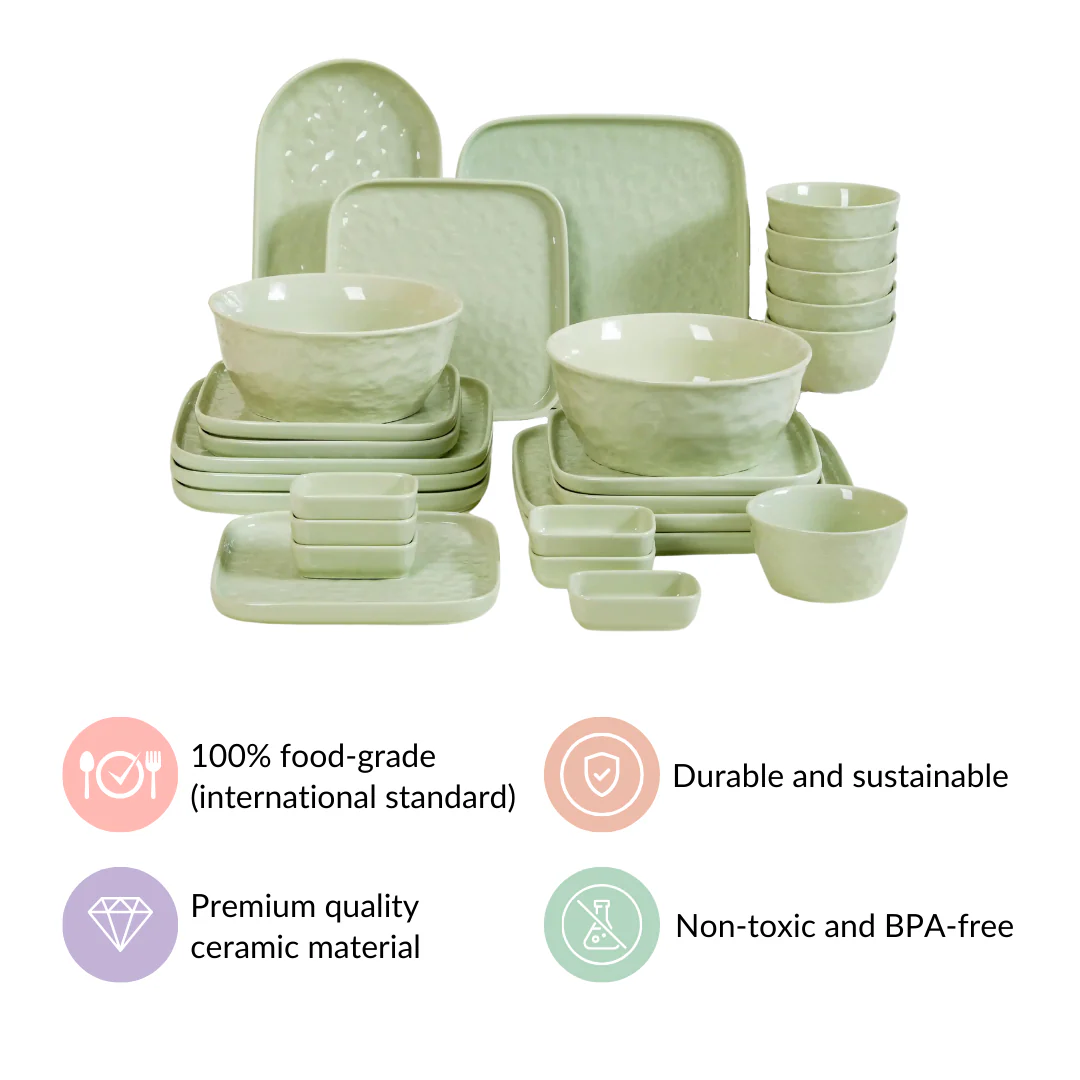 Sage Green Textured 27-Piece Dinner Set For 6 - Image 7