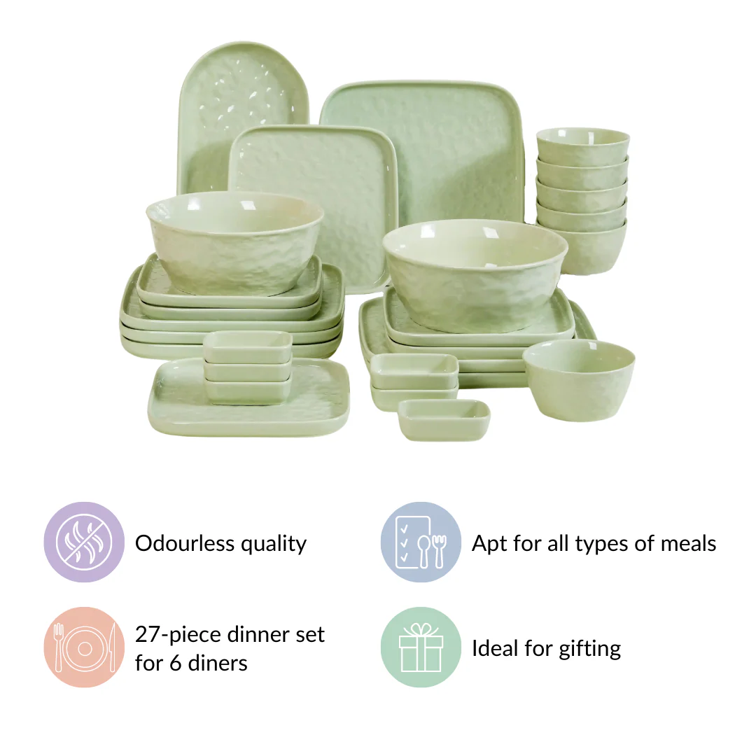 Sage Green Textured 27-Piece Dinner Set For 6 - Image 8