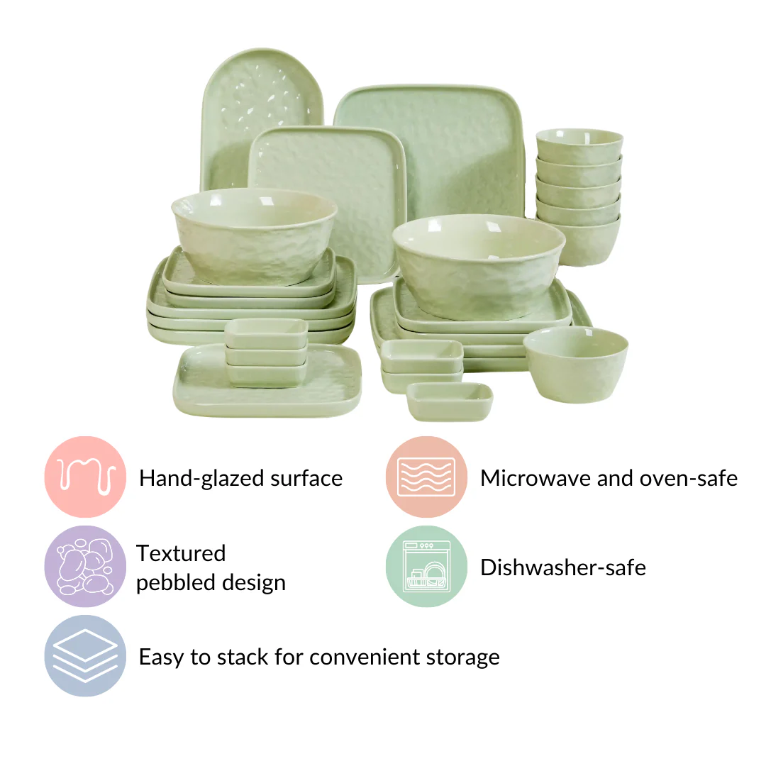 Sage Green Textured 27-Piece Dinner Set For 6 - Image 9