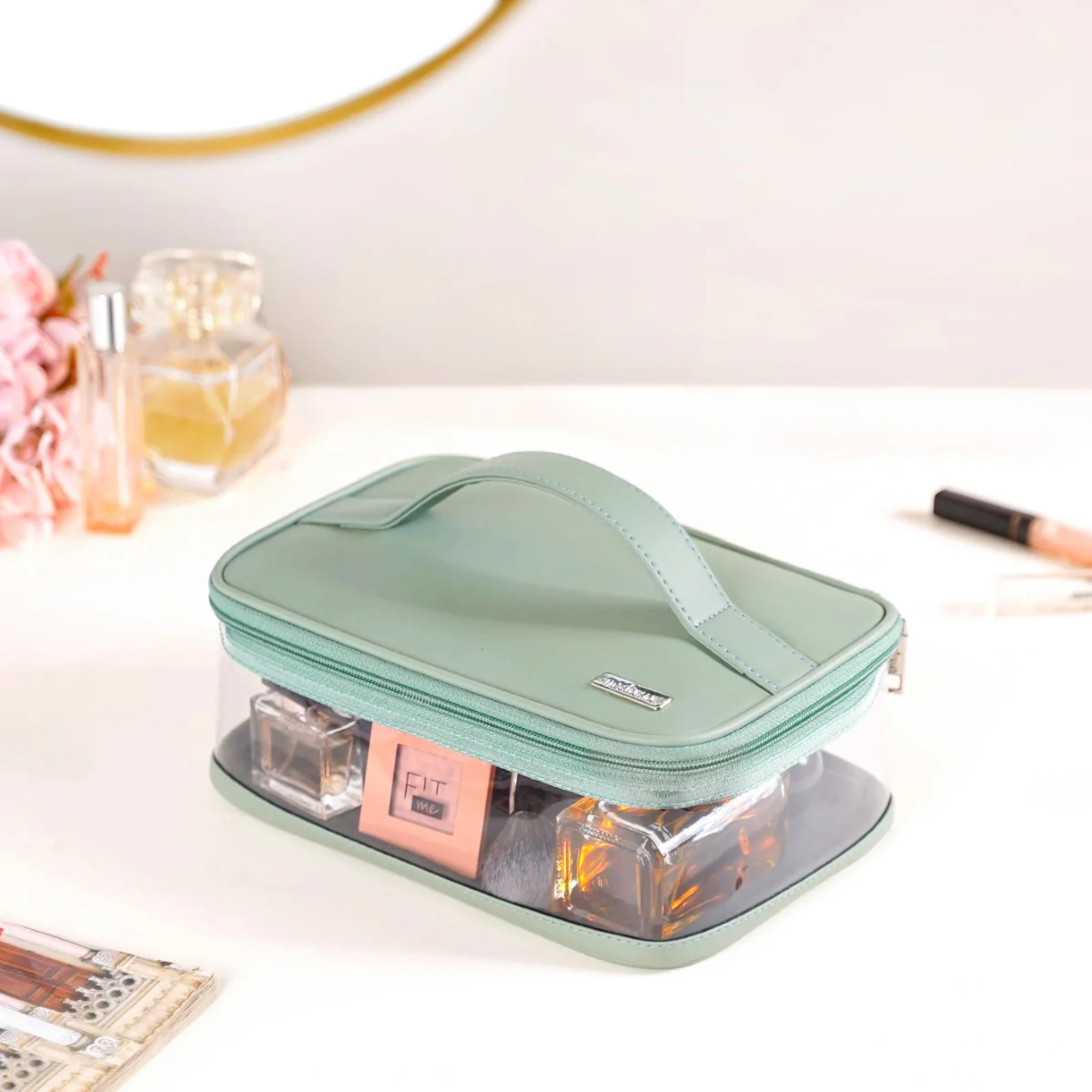 Sage Green Trendy Makeup Bag For Women
