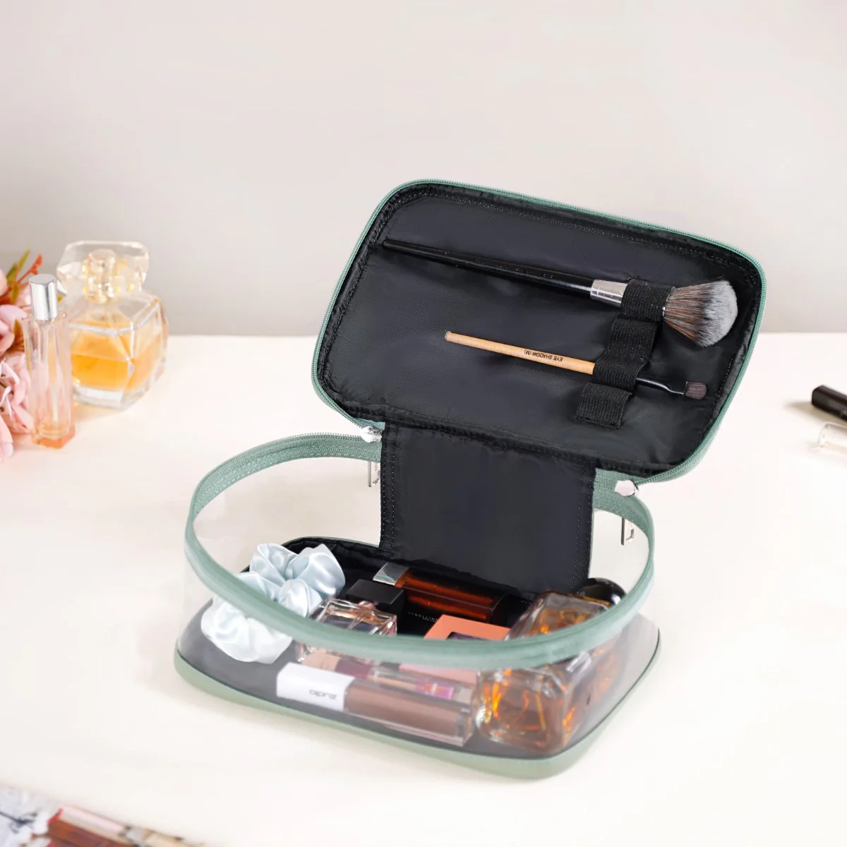Sage Green Trendy Makeup Bag For Women - Image 3