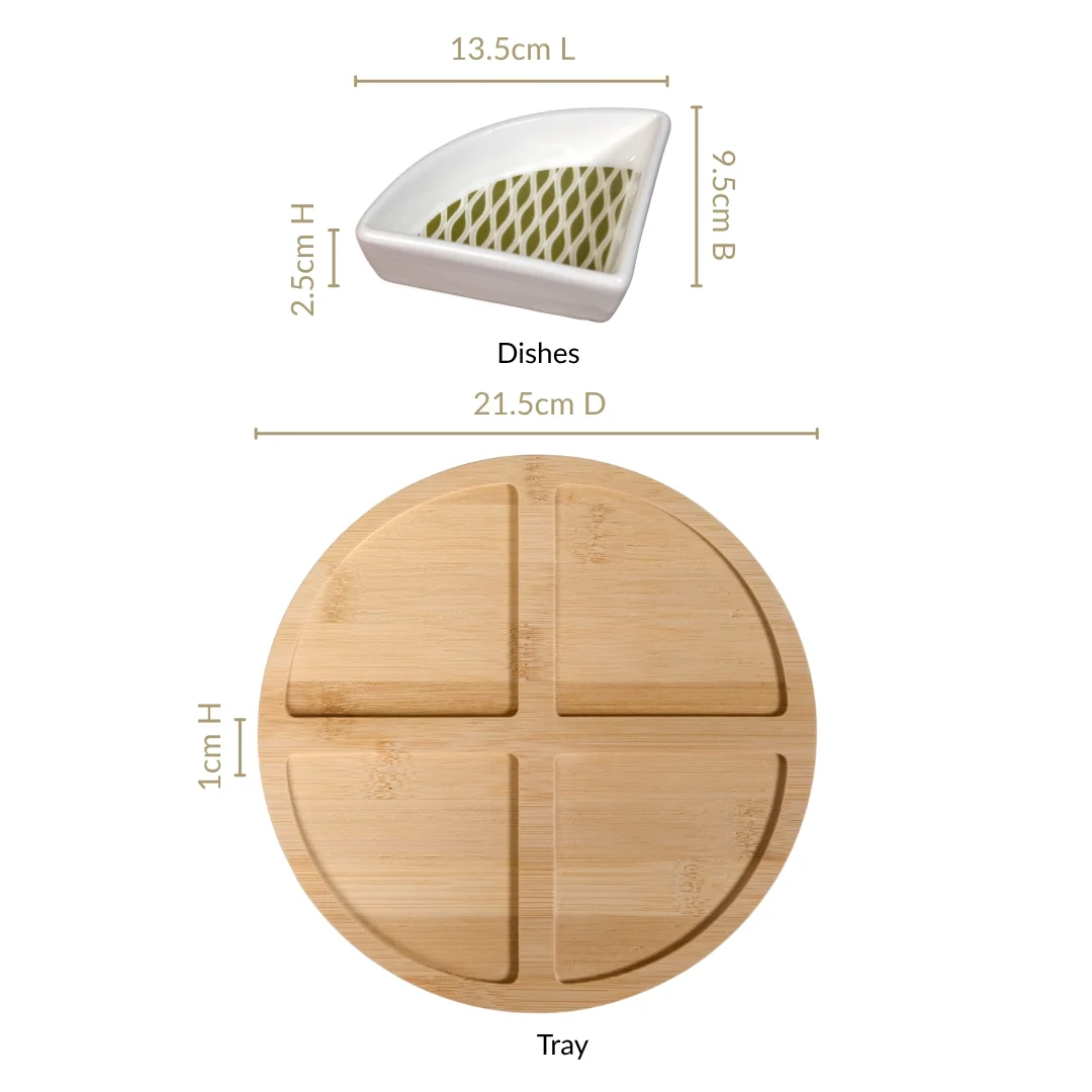 Sage Scape Sectioned Platter With Wooden Tray Set Of 5 - Image 5