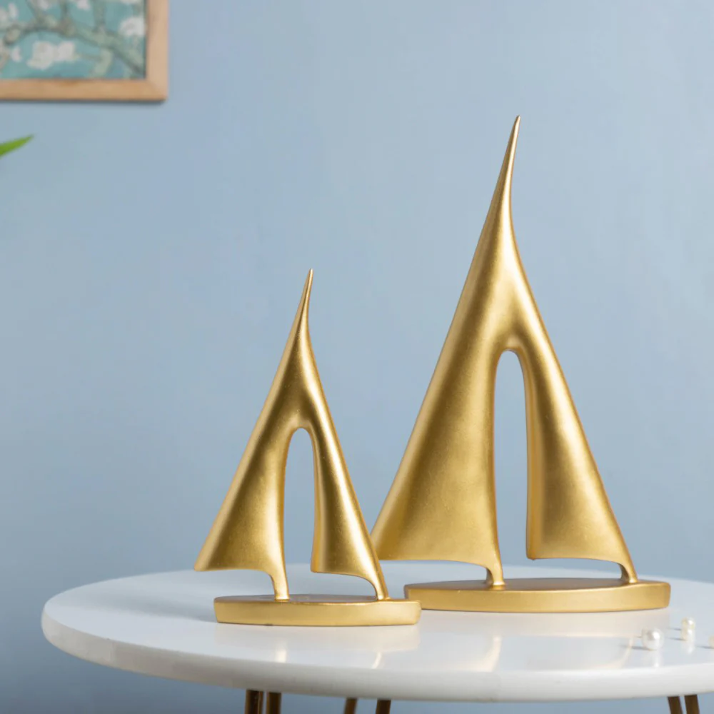 Sailing Ship Resin Decor Object Gold Set Of 2 - Image 4