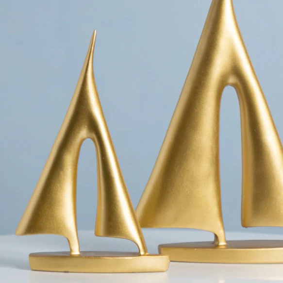 Sailing Ship Resin Decor Object Gold Set Of 2 - Image 5