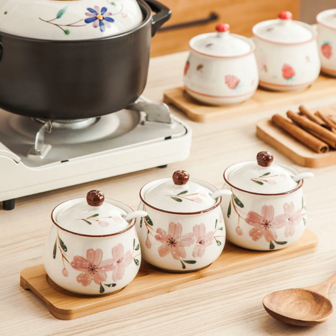 Sakura Spice Jar Set with Tray