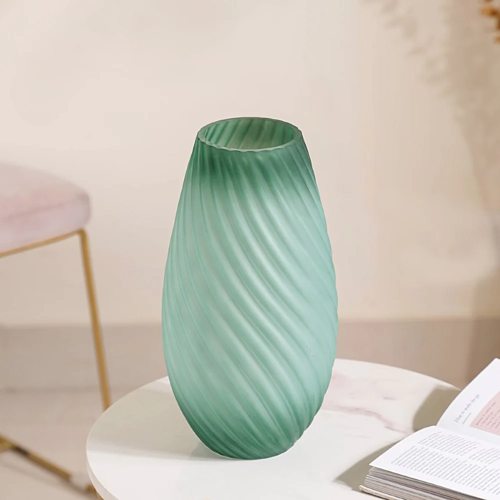 Sand Ripples Frosted Ombre Glass Vase Green - Image 6