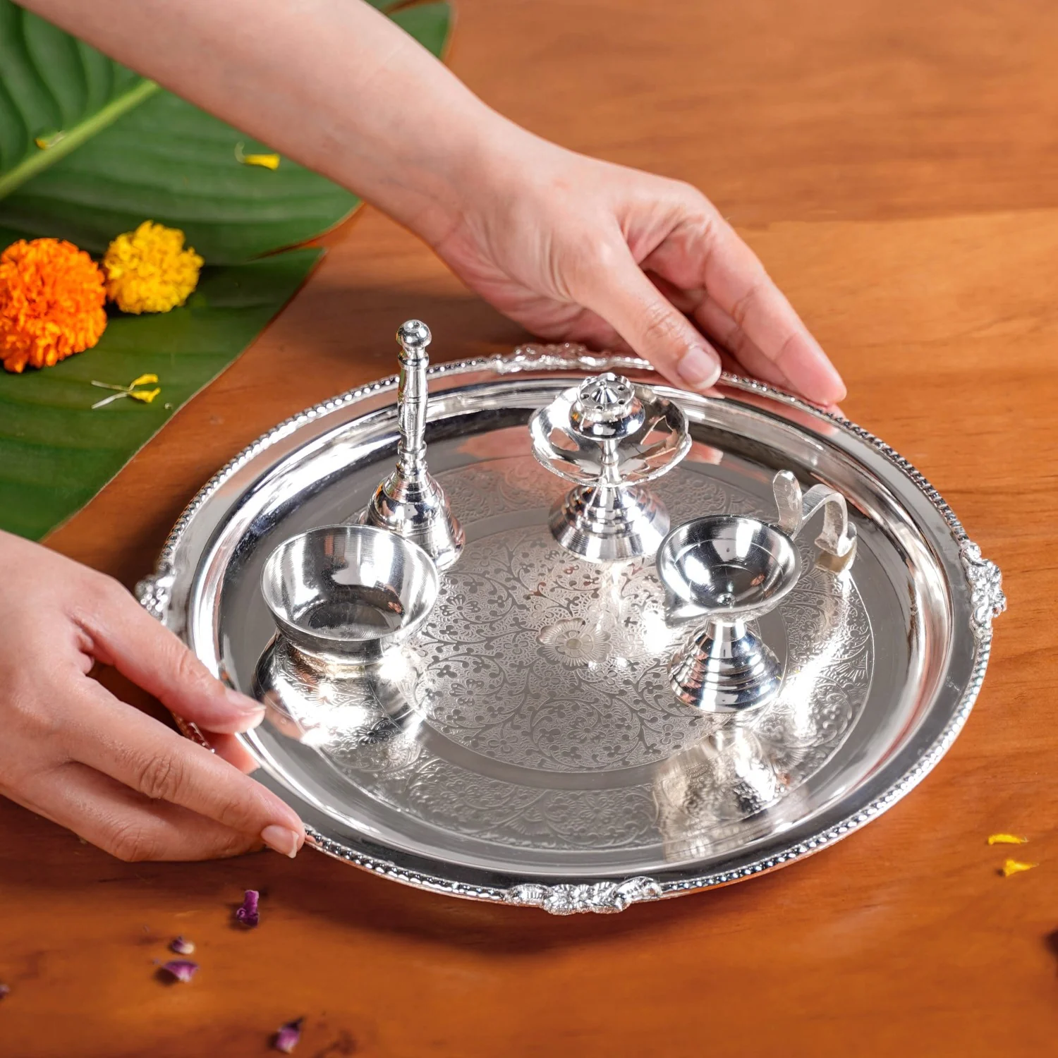 Sankalp Pooja Thali Set Of 5 With Diya And Ghanti - Image 2