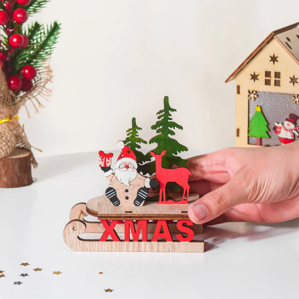Santa Xmas DIY Wooden Sleigh Decor - Image 2