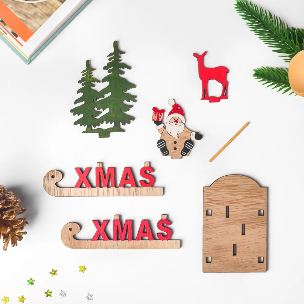 Santa Xmas DIY Wooden Sleigh Decor - Image 3