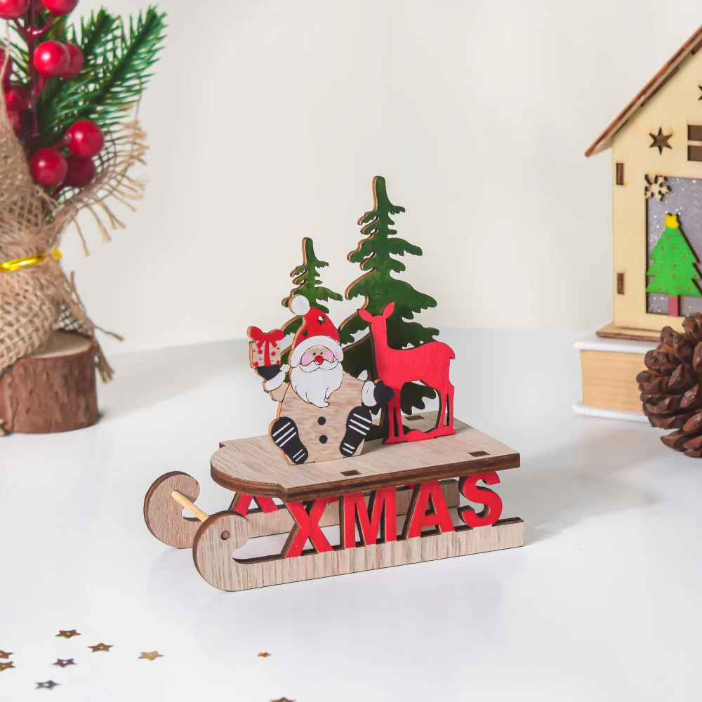 Santa Xmas DIY Wooden Sleigh Decor - Image 5