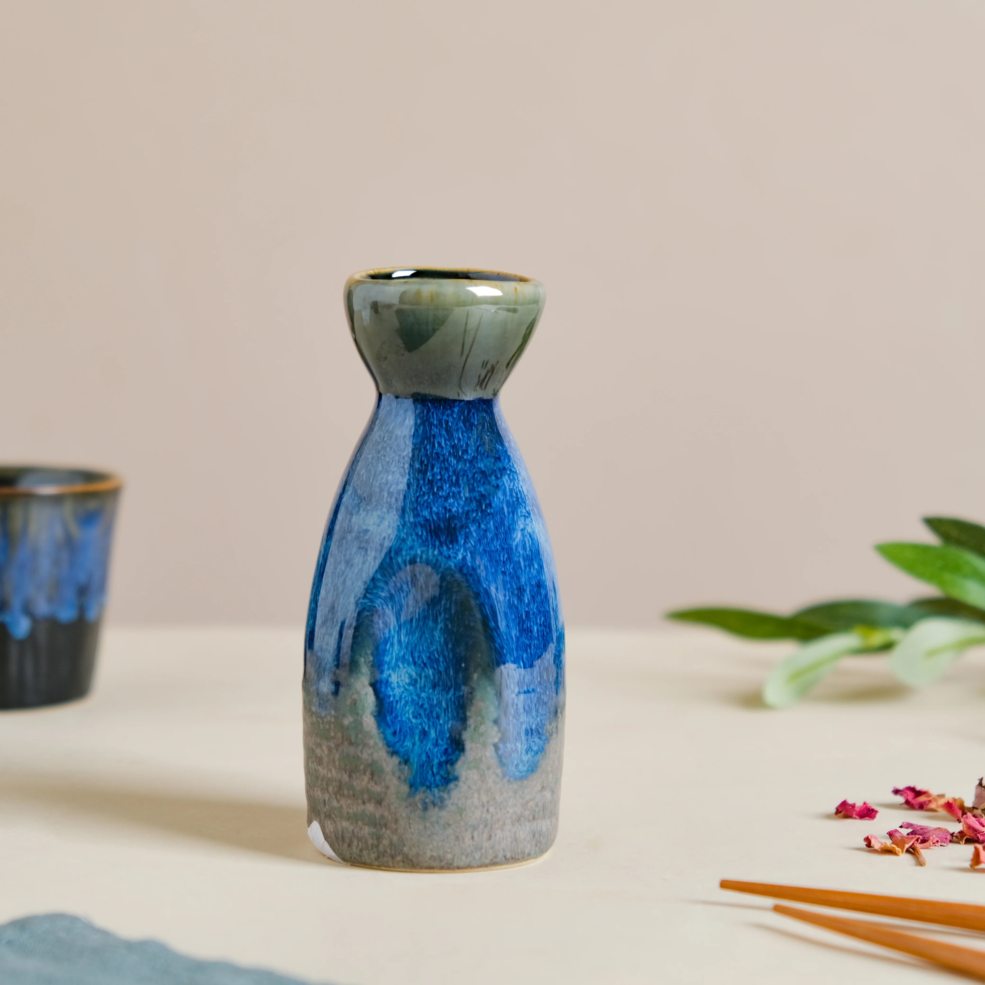 Sapphire Ceramic Stoneware Mini Sake Flask Blue 120 ml - Image 3