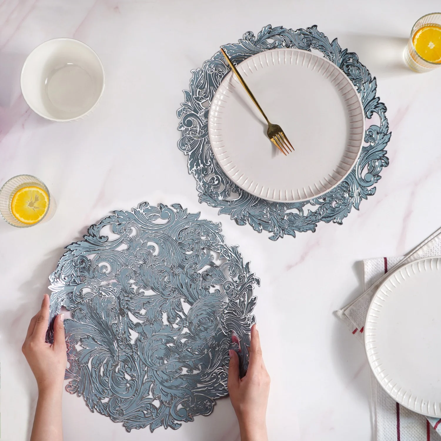 Icy Blue Luxe Round Tablemat Set Of 6 - Image 2
