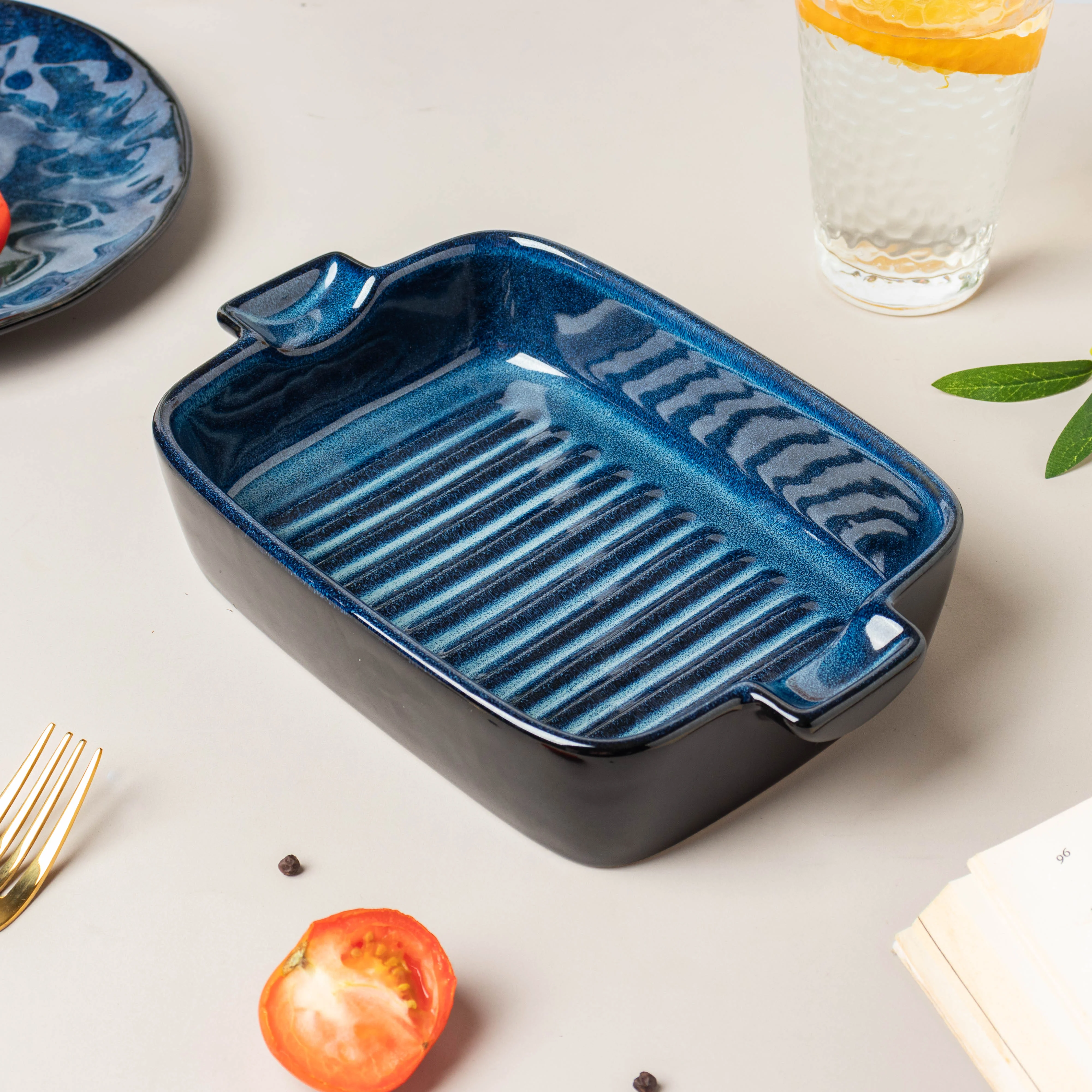 Sapphire Rectangle Baking Dish With Handle Blue 500 ml